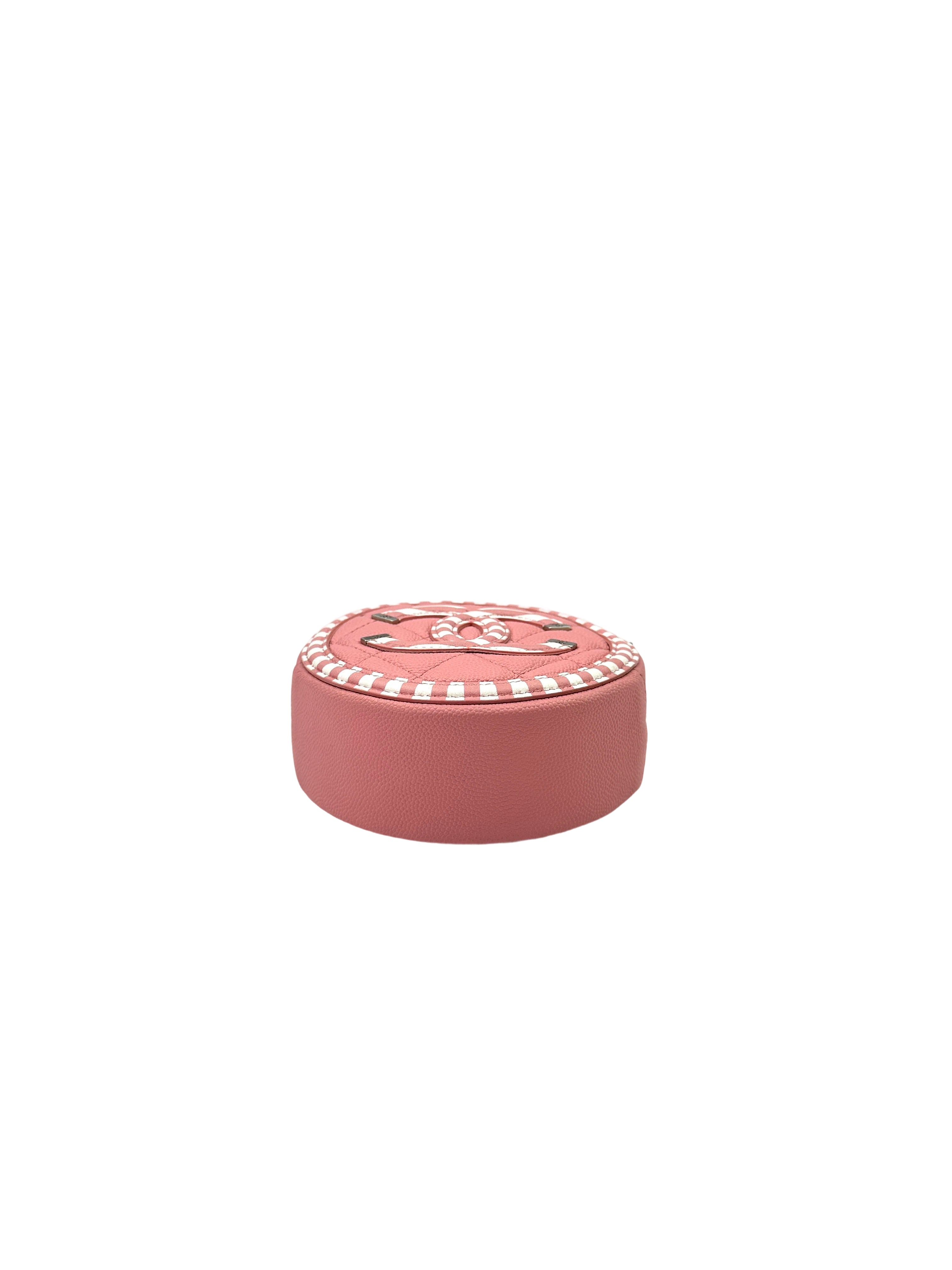 Chanel CC Filigree Pink/White Quilted Leather Round Clutch With Chain(27***92) CC1749