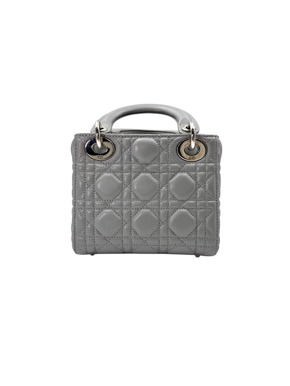 Christian Dior Lady Dior Grey Cannage Lambskin Handle Bag With Silver Charms DR665