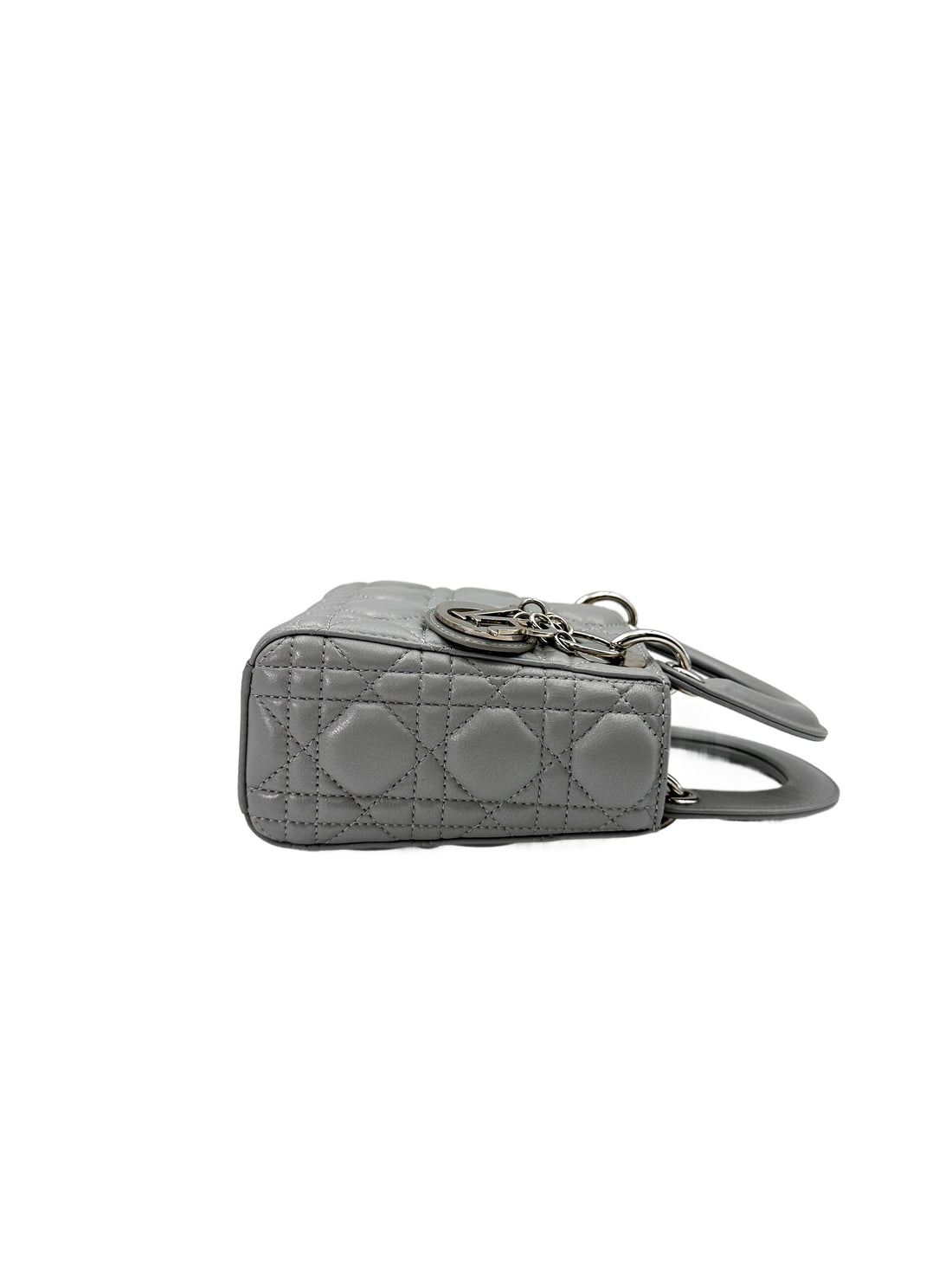 Christian Dior Lady Dior Grey Cannage Lambskin Handle Bag With Silver Charms DR665