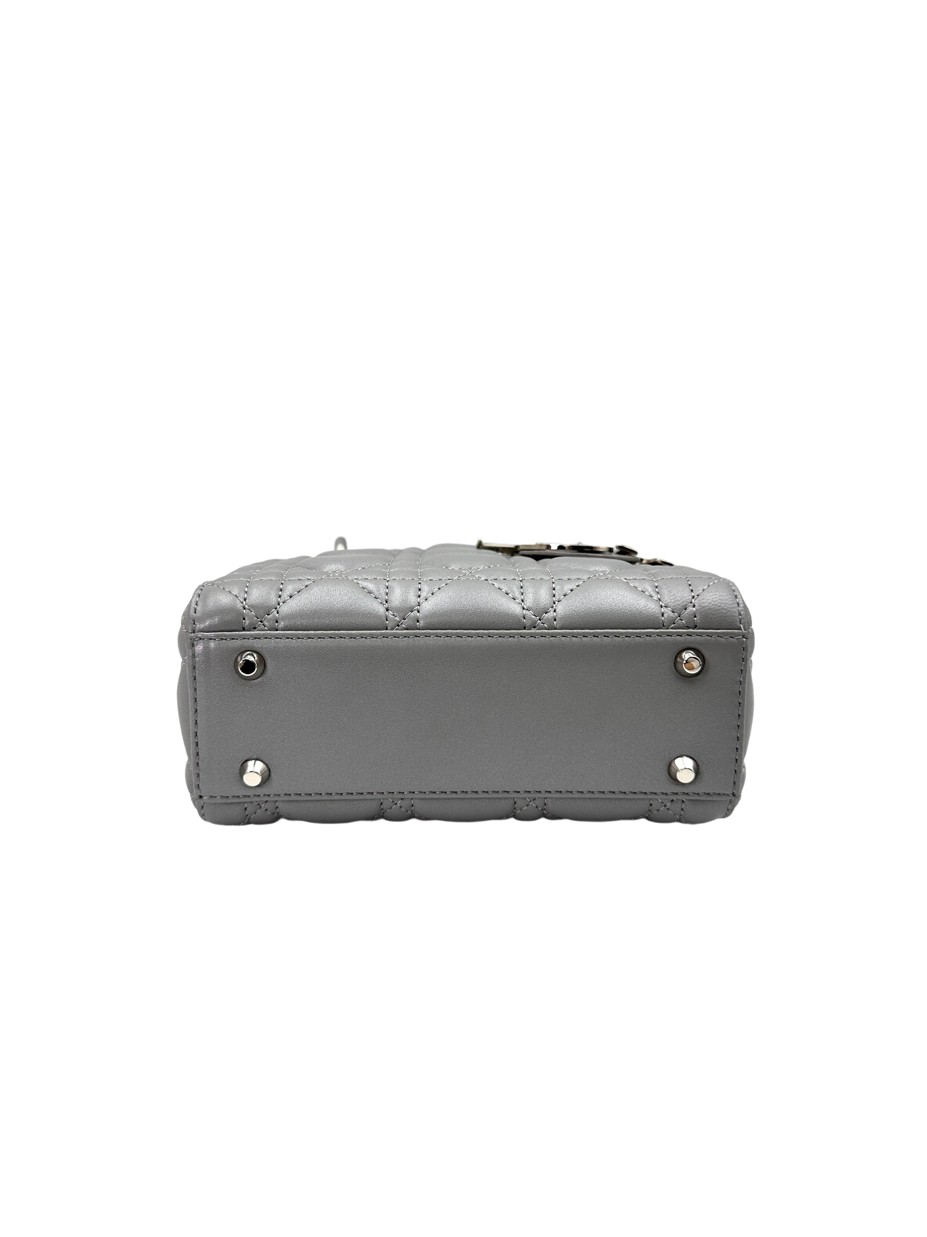 Christian Dior Lady Dior Grey Cannage Lambskin Handle Bag With Silver Charms DR665