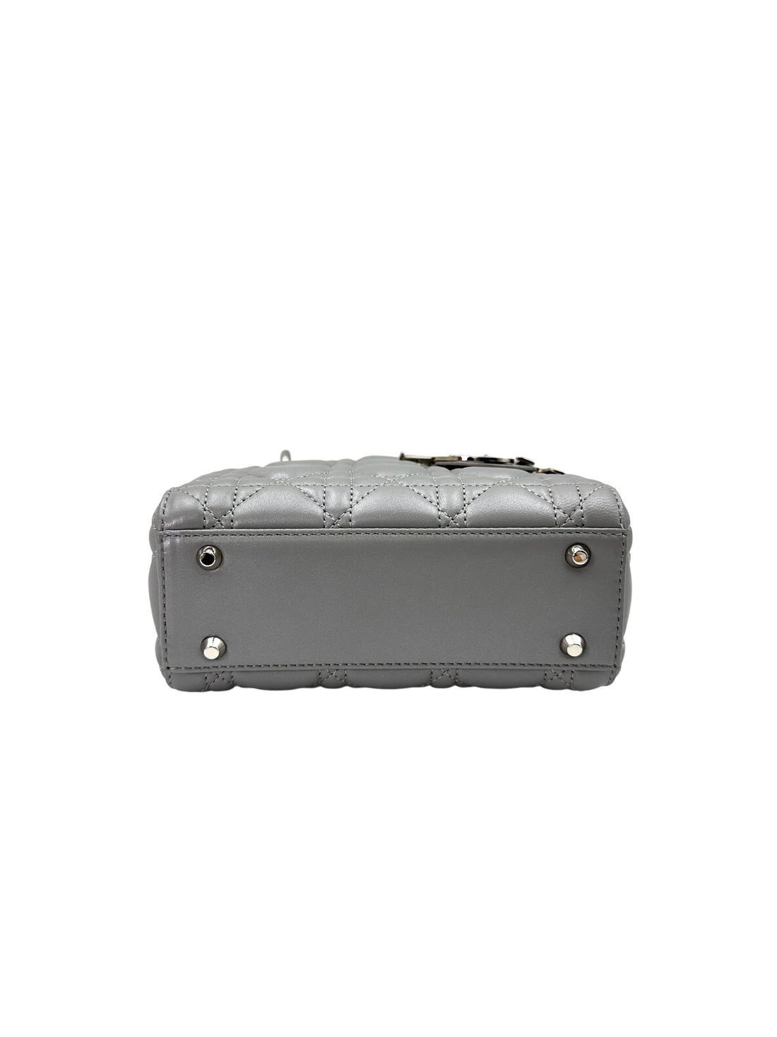 Christian Dior Lady Dior Grey Cannage Lambskin Handle Bag With Silver Charms DR665