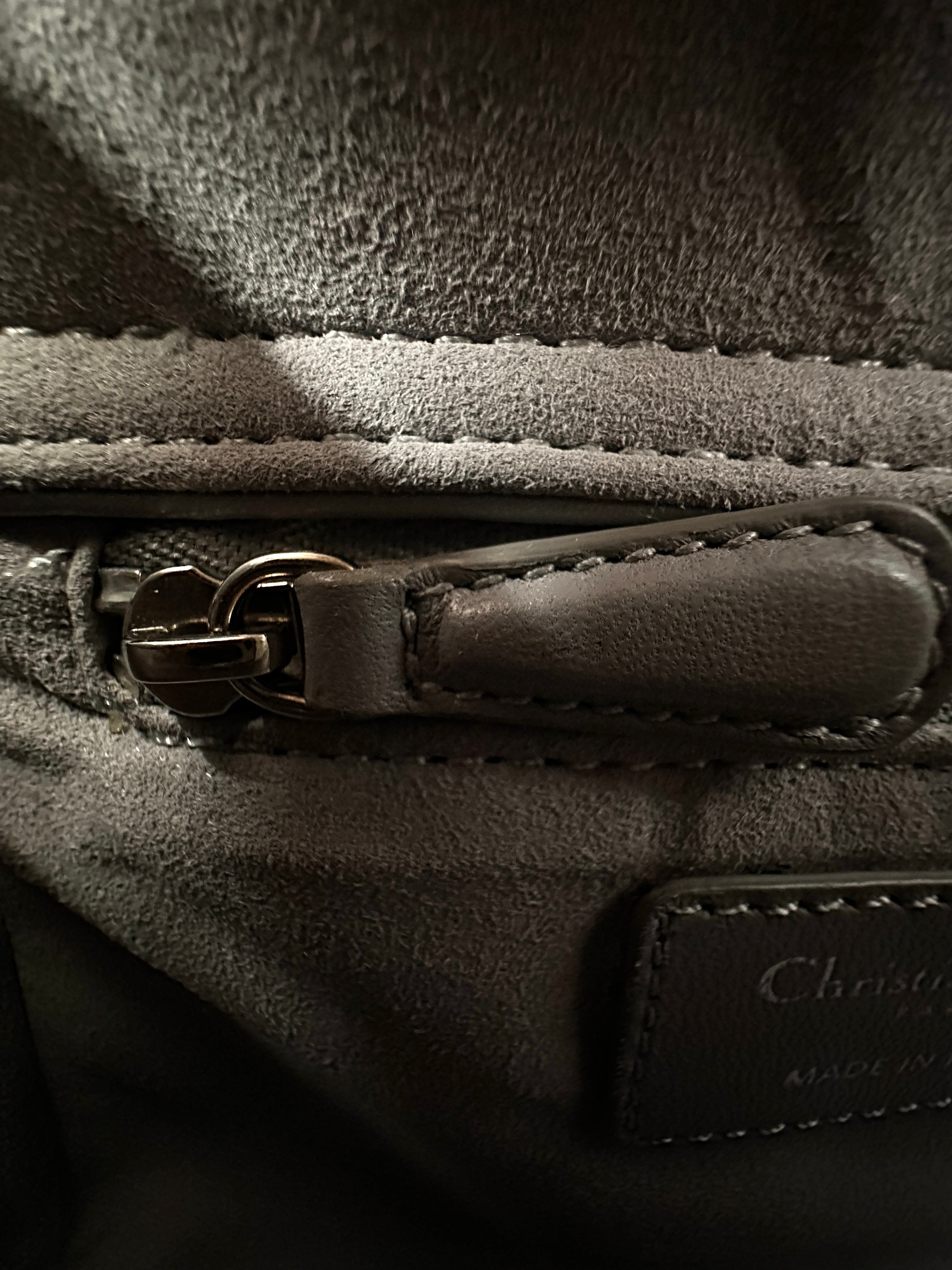 Christian Dior Lady Dior Grey Cannage Lambskin Handle Bag With Silver Charms DR665
