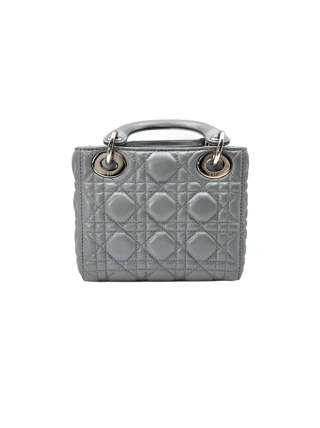 Christian Dior Lady Dior Grey Cannage Lambskin Handle Bag With Silver Charms DR661