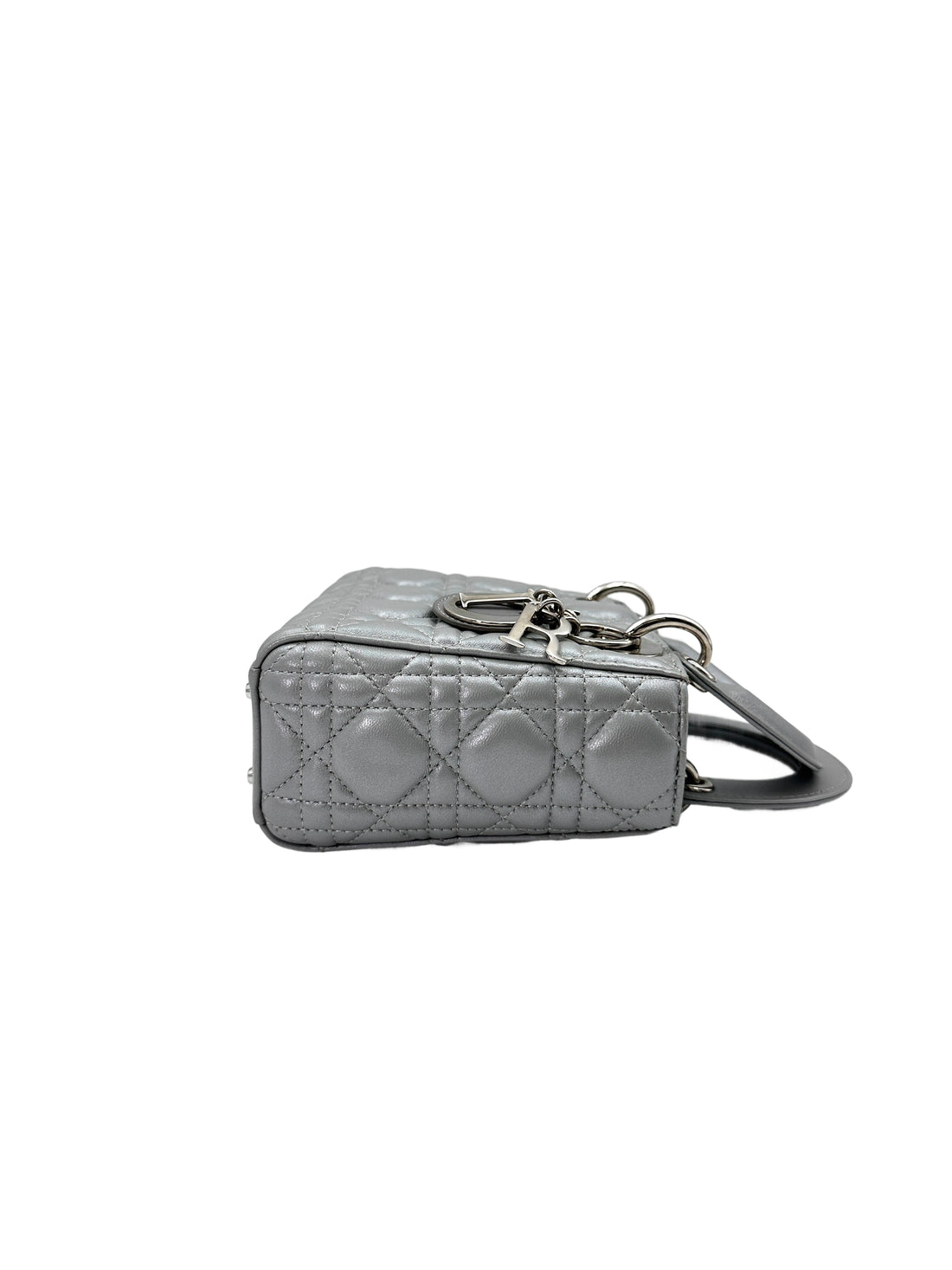 Christian Dior Lady Dior Grey Cannage Lambskin Handle Bag With Silver Charms DR661