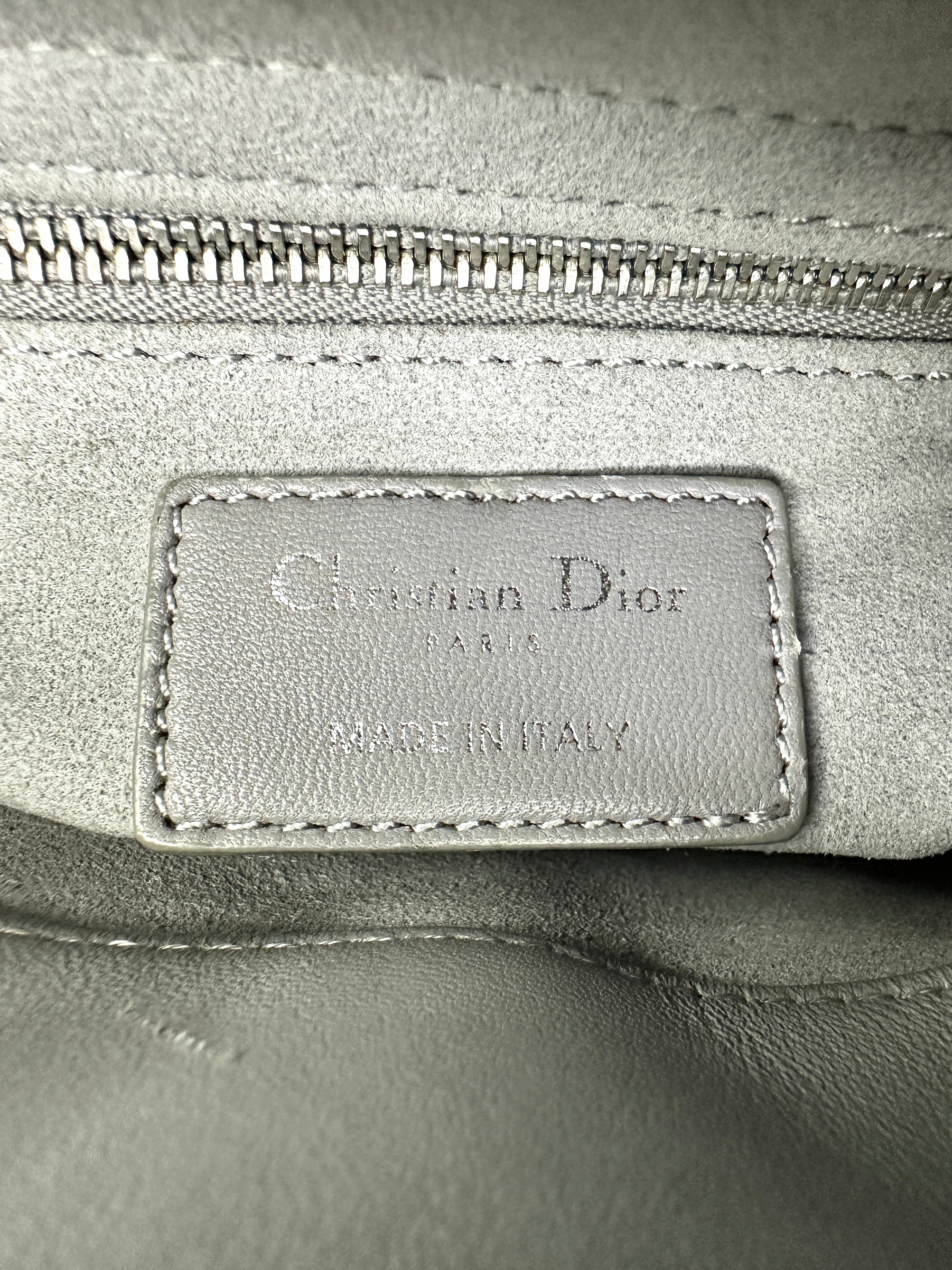 Christian Dior Lady Dior Grey Cannage Lambskin Handle Bag With Silver Charms DR661