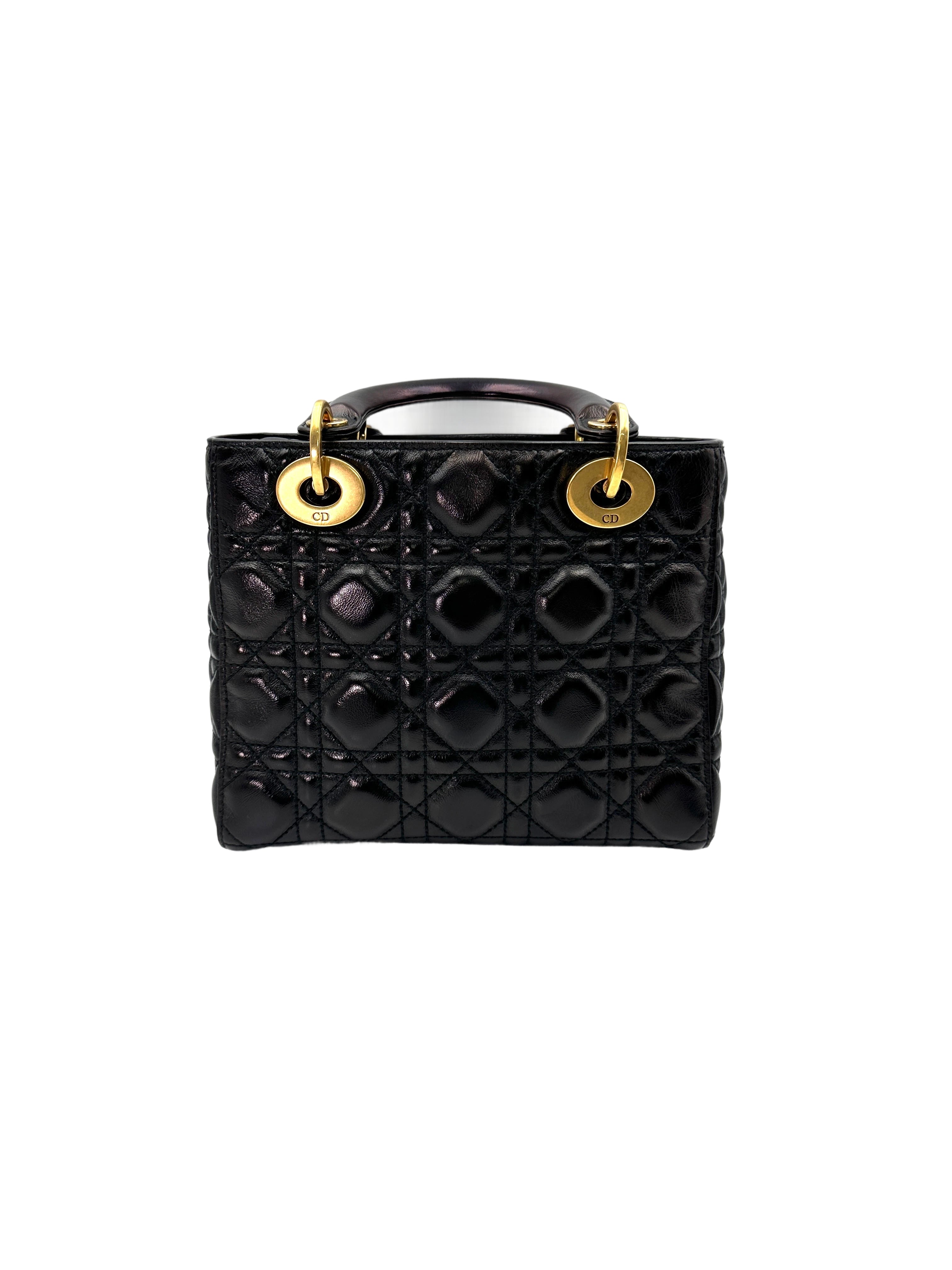 Christian Dior Lady Dior Black Cannage Leather Handle Bag With Customizable Shoulder Strap DR666