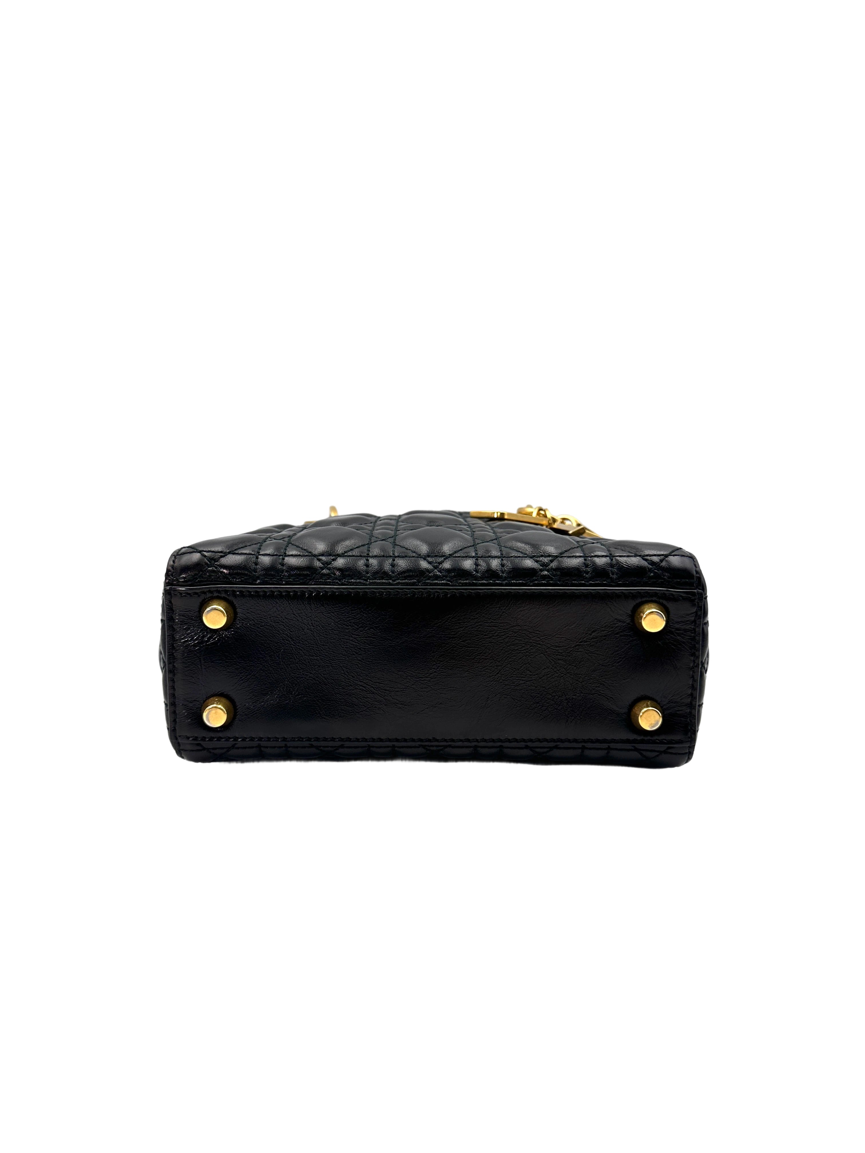 Christian Dior Lady Dior Black Cannage Leather Handle Bag With Customizable Shoulder Strap DR666