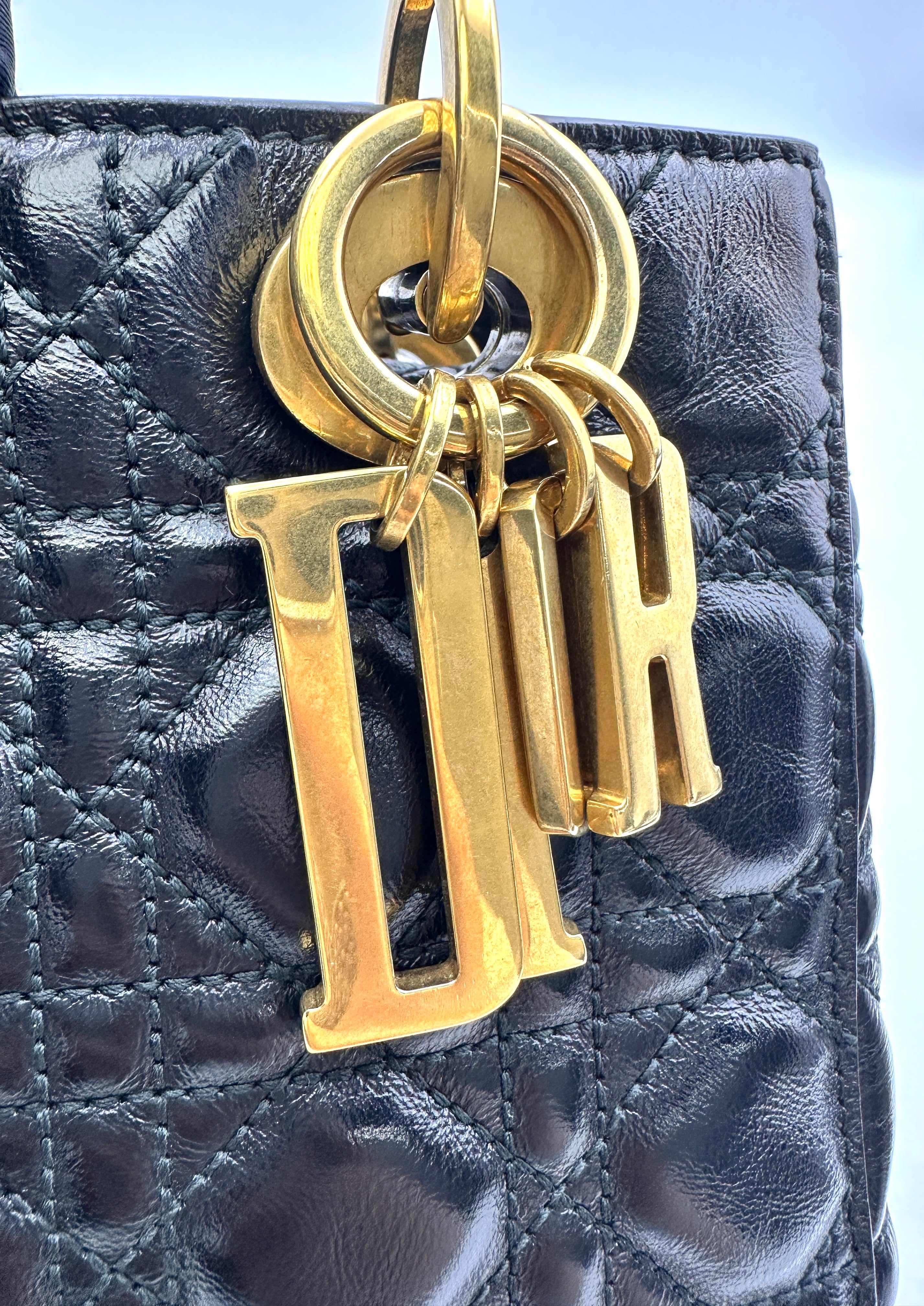 Christian Dior Lady Dior Black Cannage Leather Handle Bag With Customizable Shoulder Strap DR666