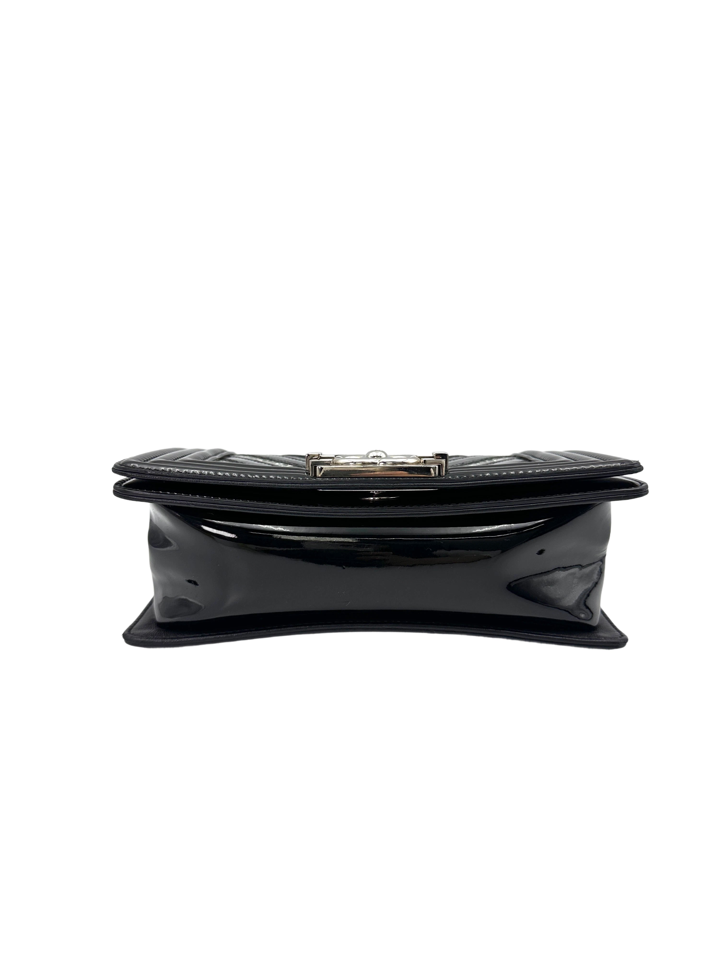 Chanel LeBoy Black Patent Glitter PVC Chevron Quilted Small Size Flap Bag With Silver Buckle(24***98) CC1748