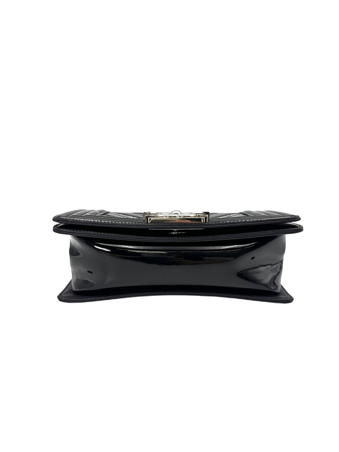 Chanel LeBoy Black Patent Glitter PVC Chevron Quilted Small Size Flap Bag With Silver Buckle(24***98) CC1748