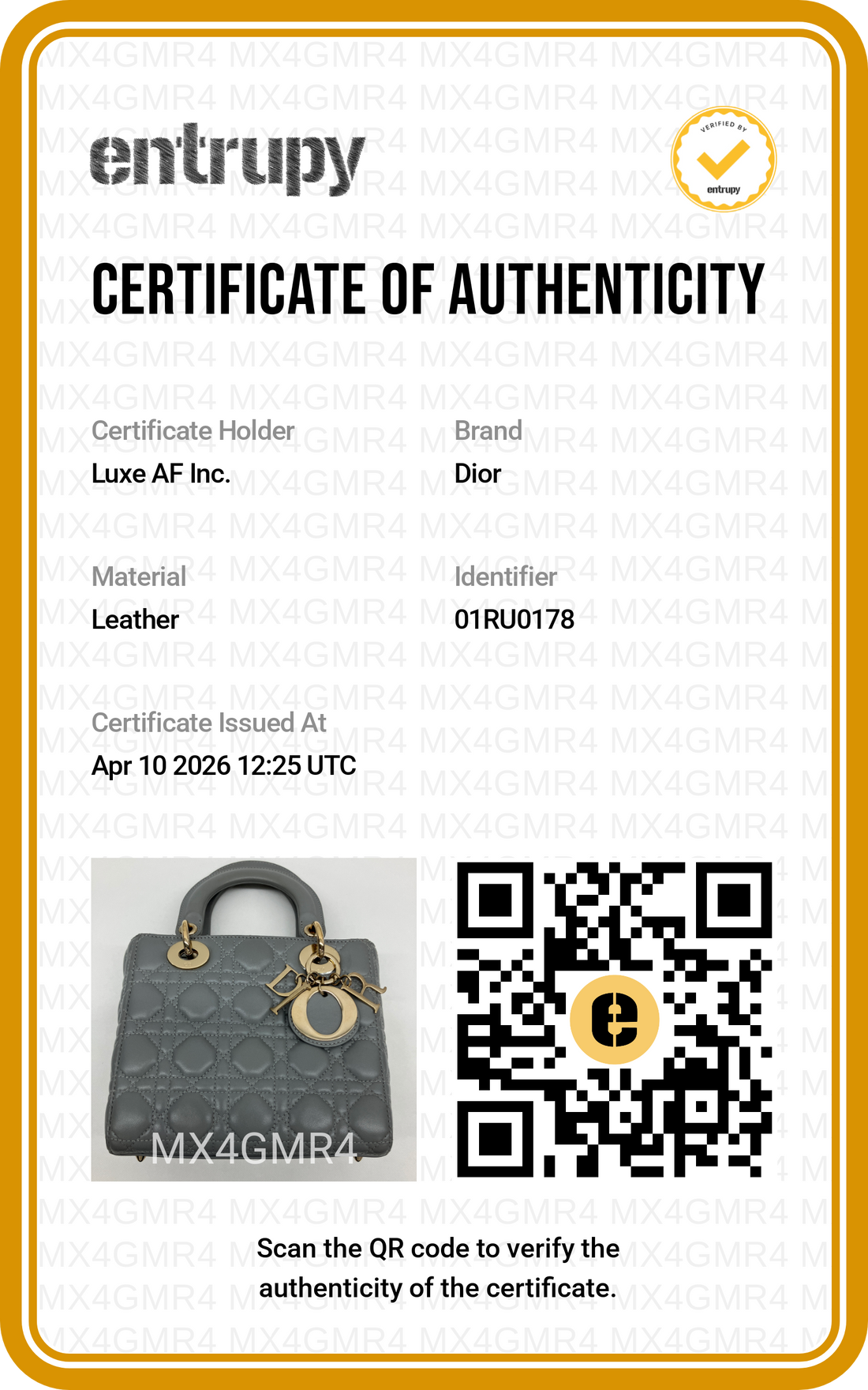 Christian Dior Lady Dior Grey Cannage Leather Handle Bag With Gold Charms DR667