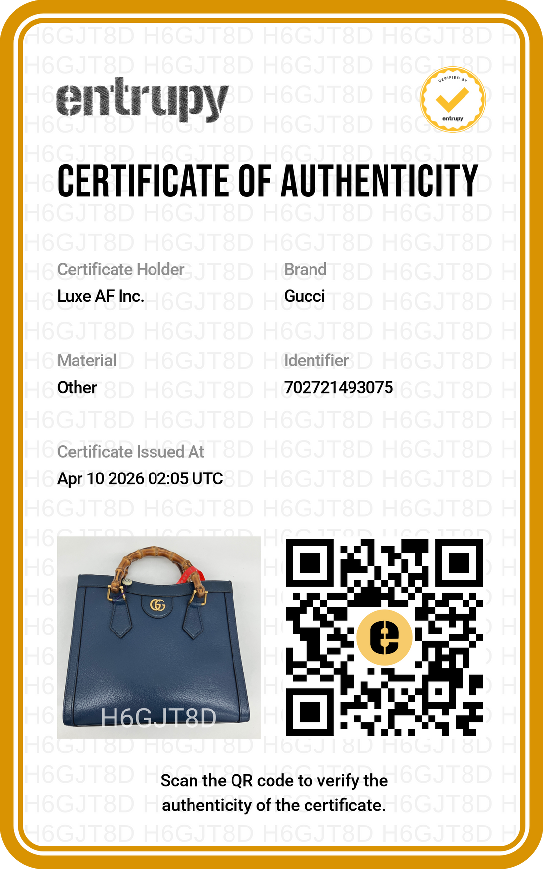 Gucci Diana Navy Leather Bamboo Handle Medium Size Bag GG844