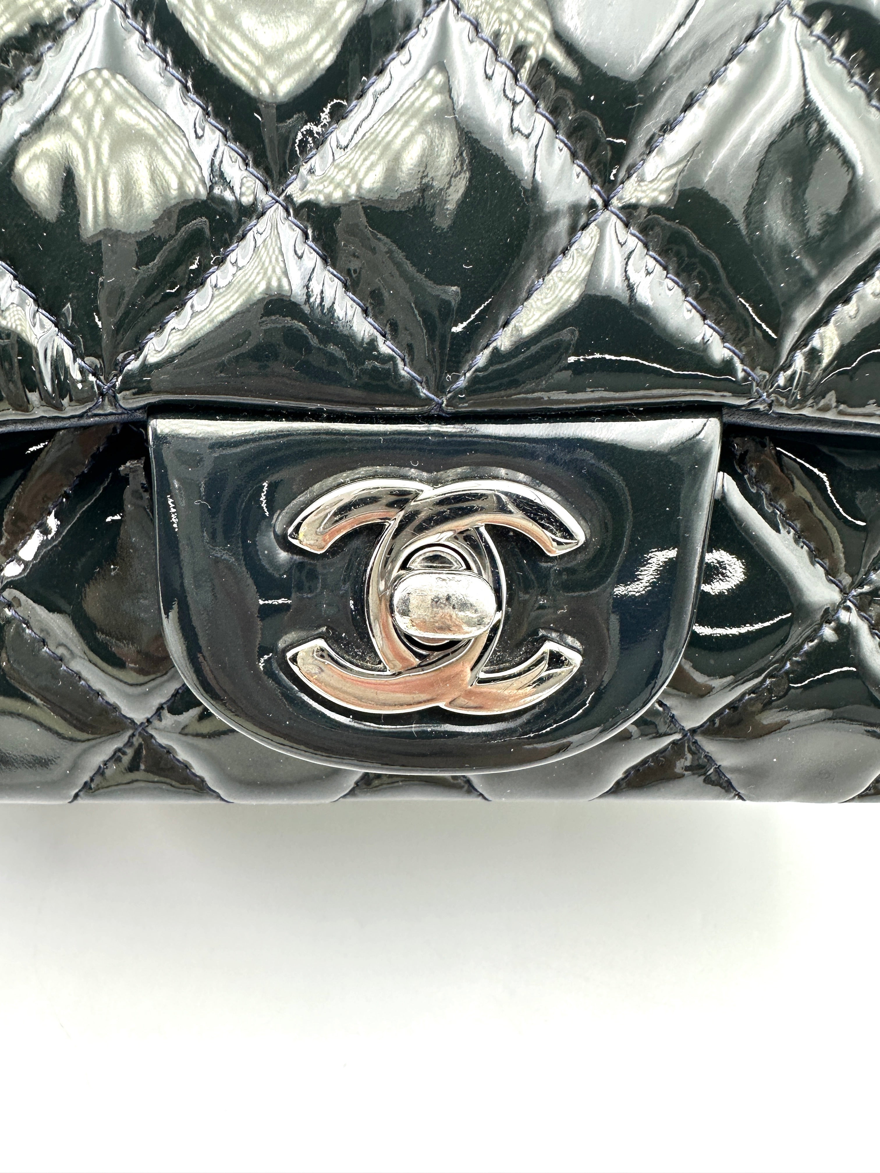 Chanel Classic Flap Dark Green Patent Leather Mini Square Bag(19***87) IRIS154