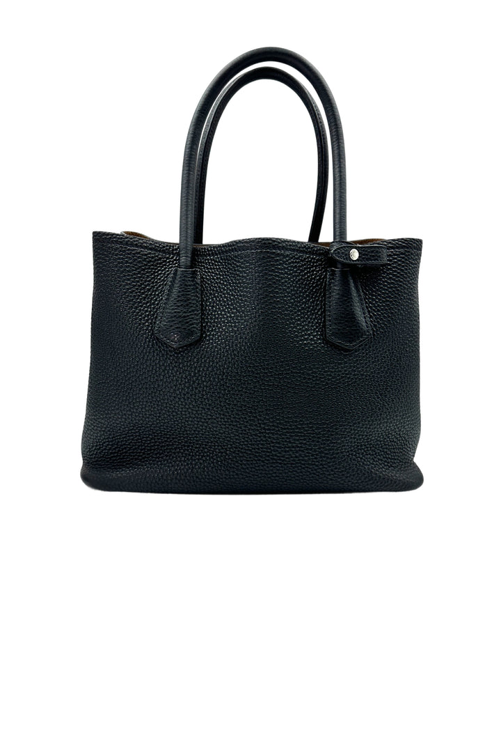 Prada Black Vitello Daino Leather Double Tote Handle Bag PR261