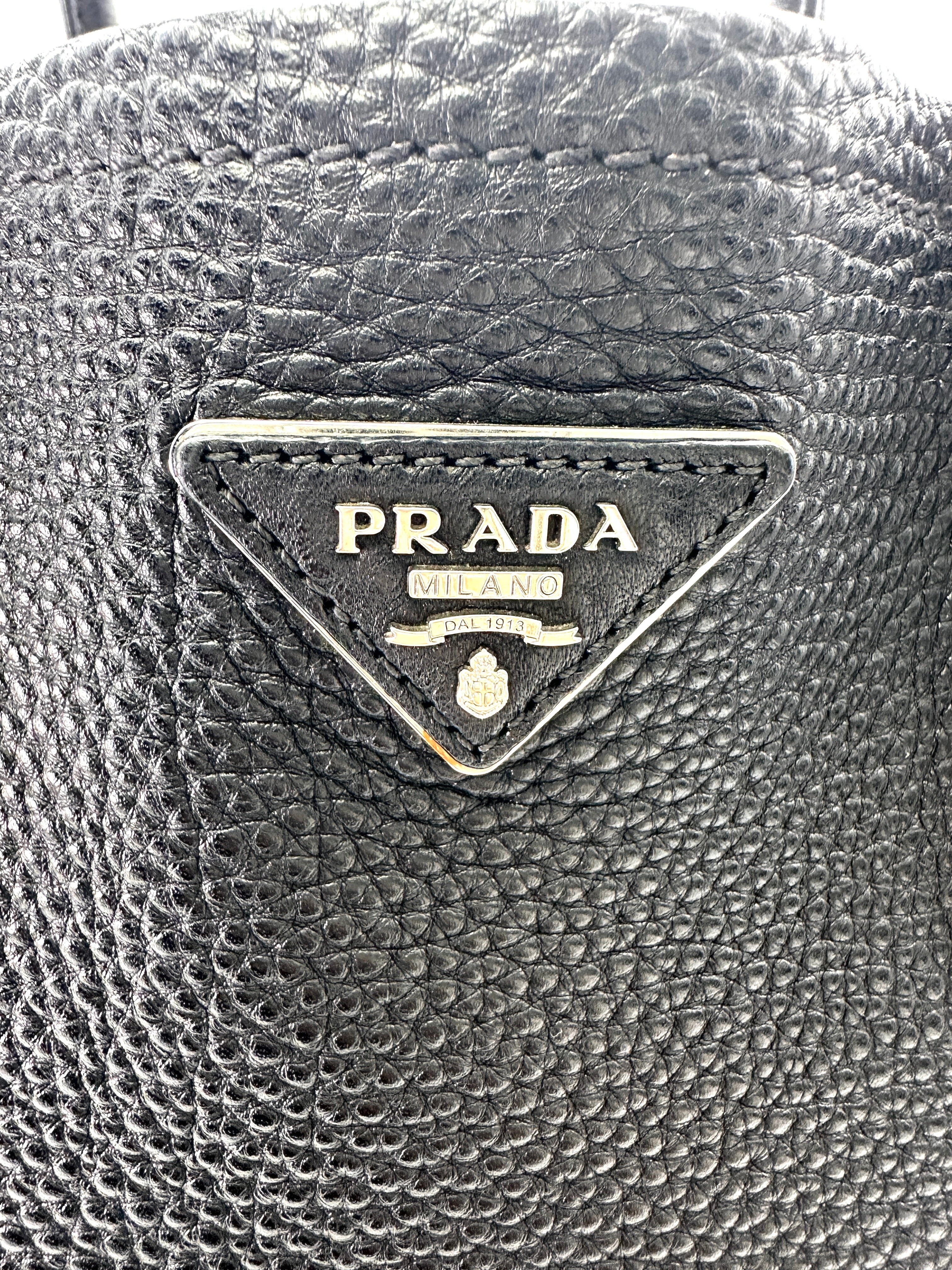 Prada Black Vitello Daino Leather Double Tote Handle Bag PR261