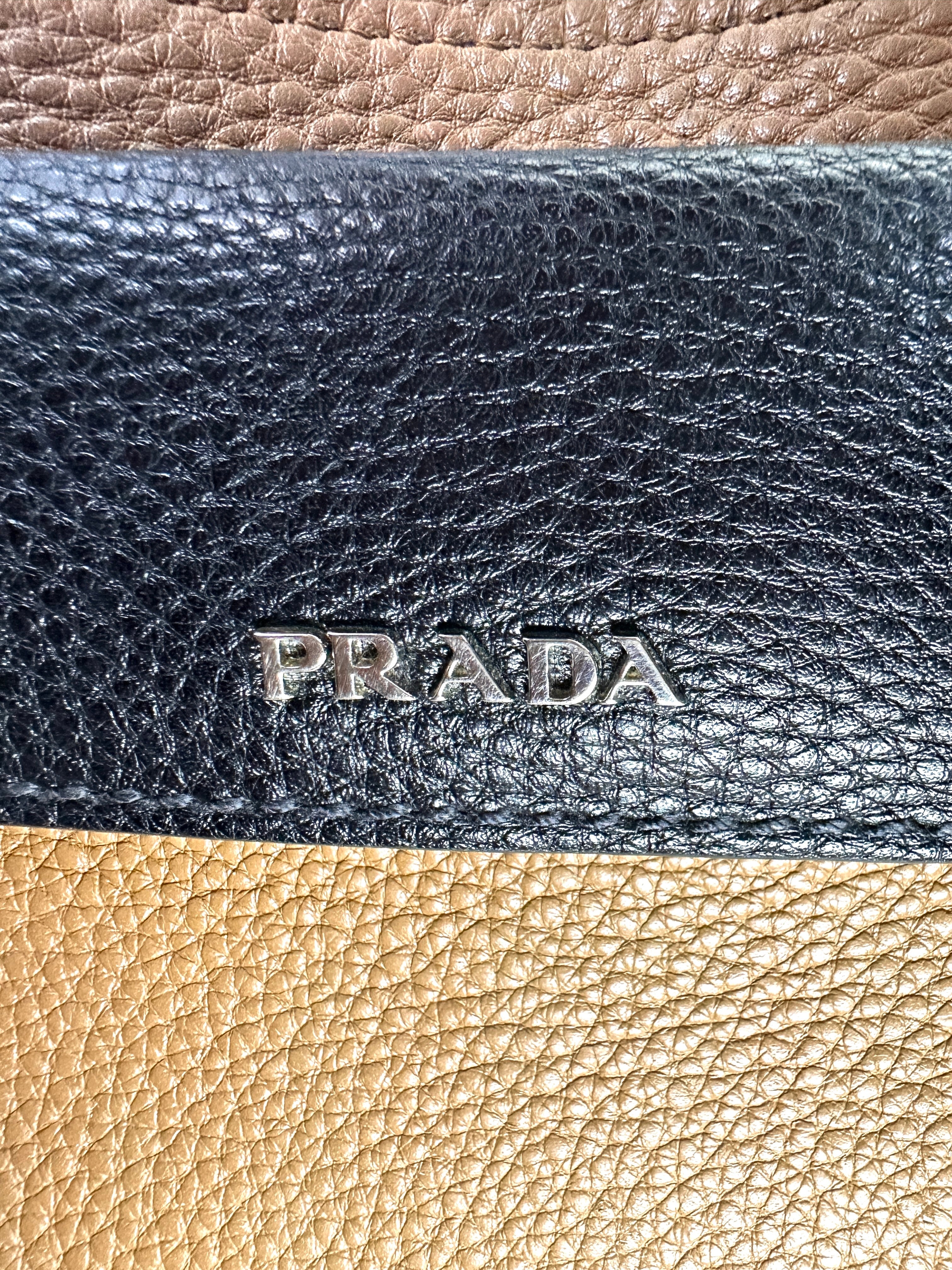 Prada Black Vitello Daino Leather Double Tote Handle Bag PR261