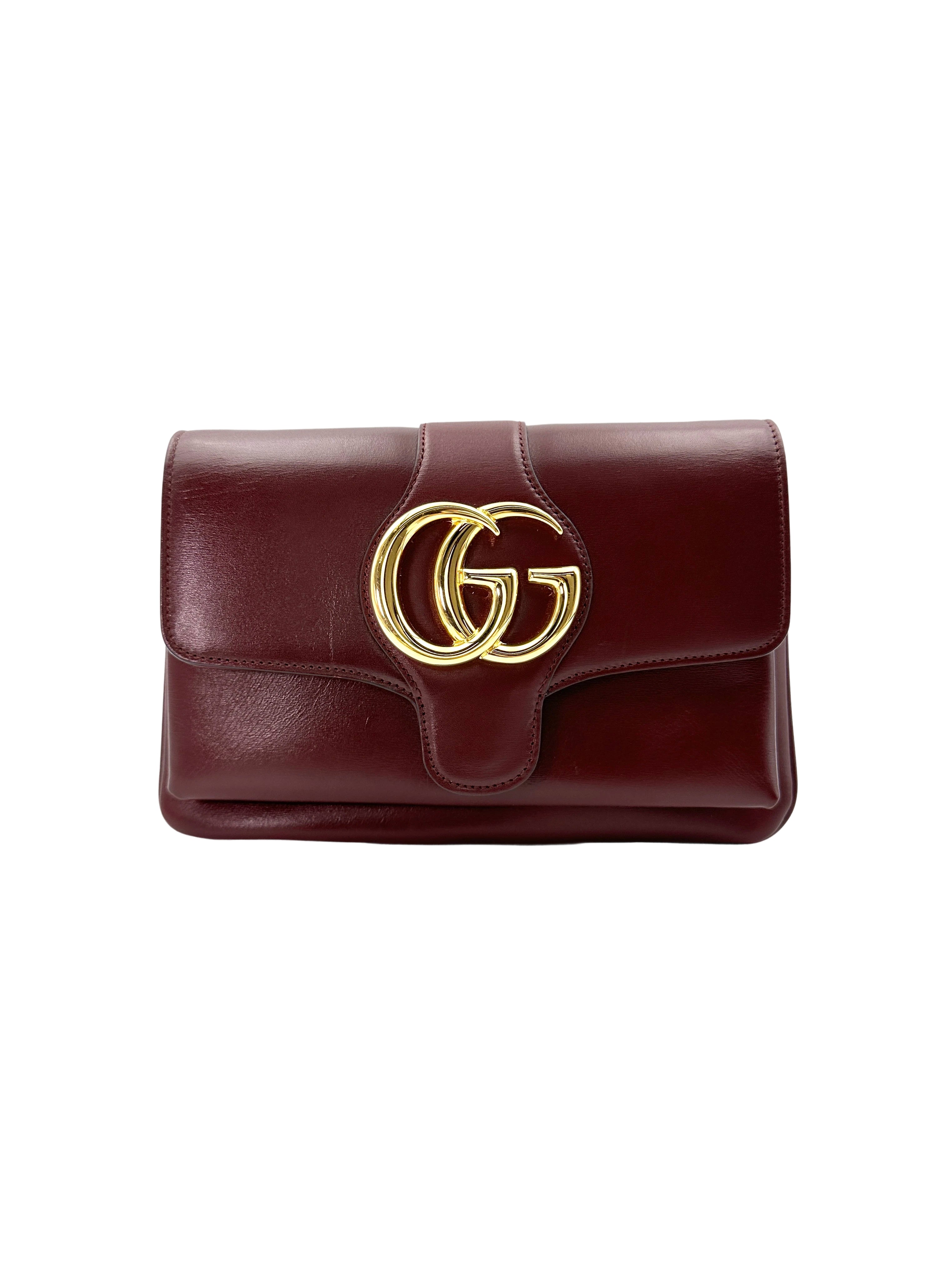 Gucci Arli Burgundy Leather Shoulder Bag With Gold Hardware GG840