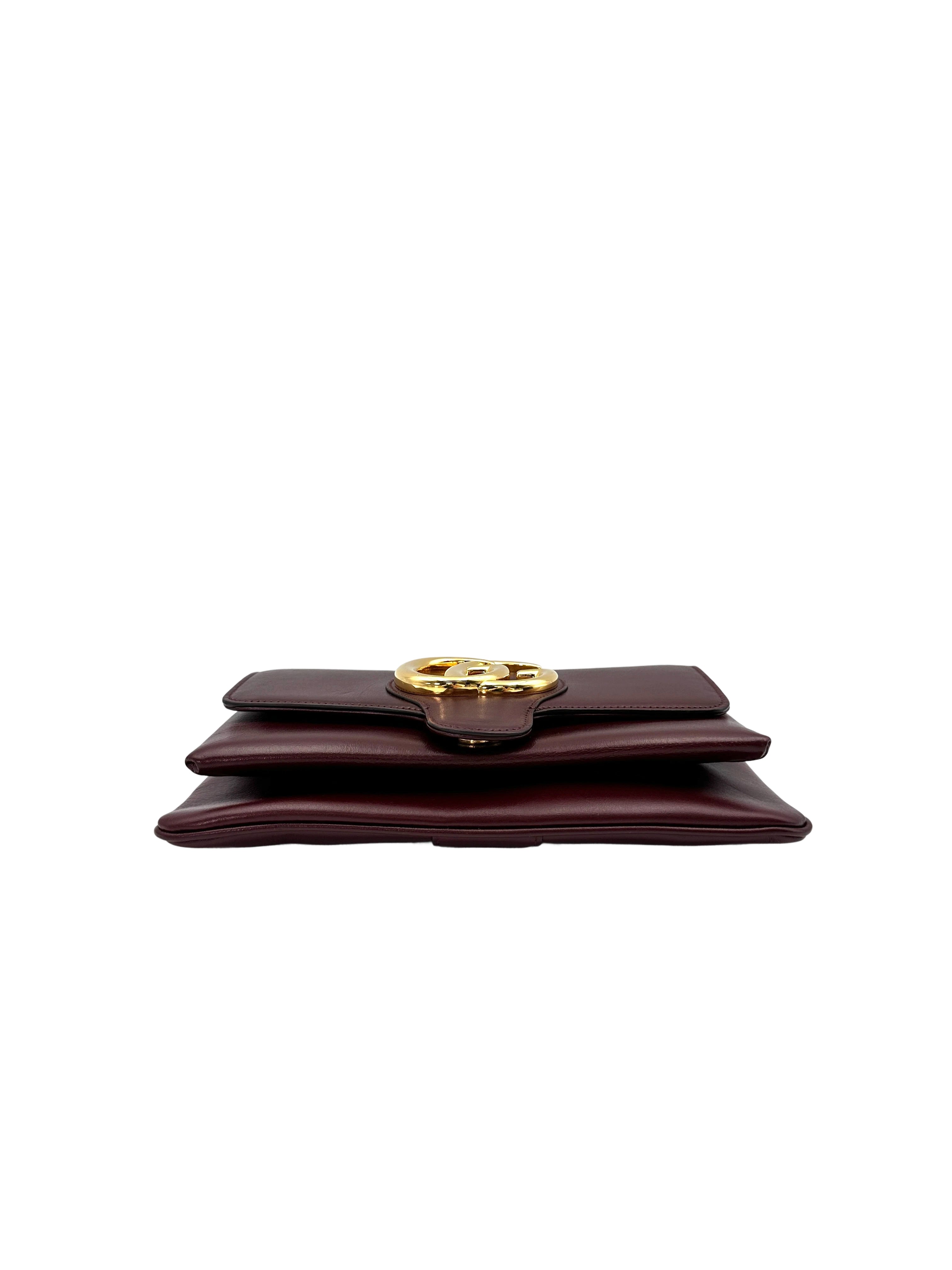 Gucci Arli Burgundy Leather Shoulder Bag With Gold Hardware GG840