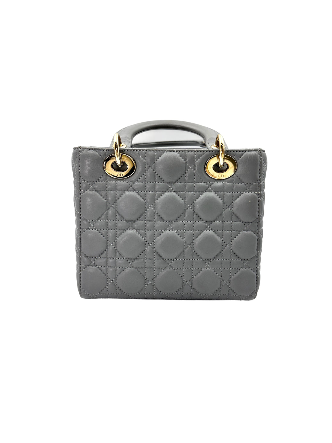 Christian Dior Lady Dior Grey Cannage Leather Handle Bag With Gold Charms DR667