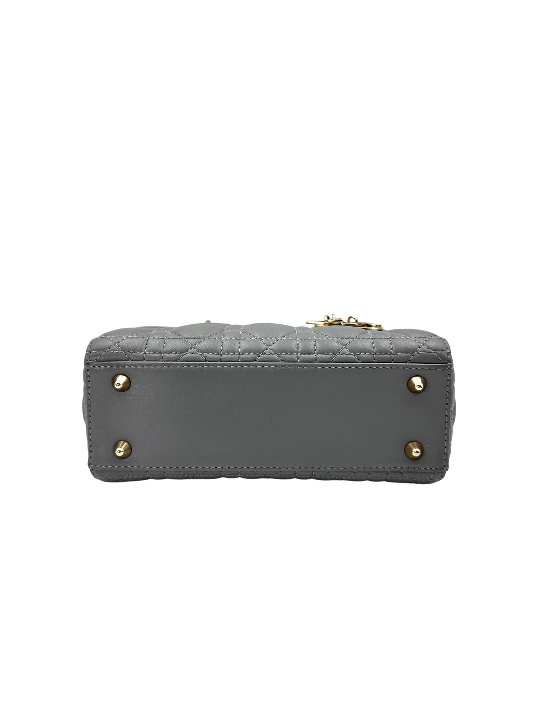 Christian Dior Lady Dior Grey Cannage Leather Handle Bag With Gold Charms DR667