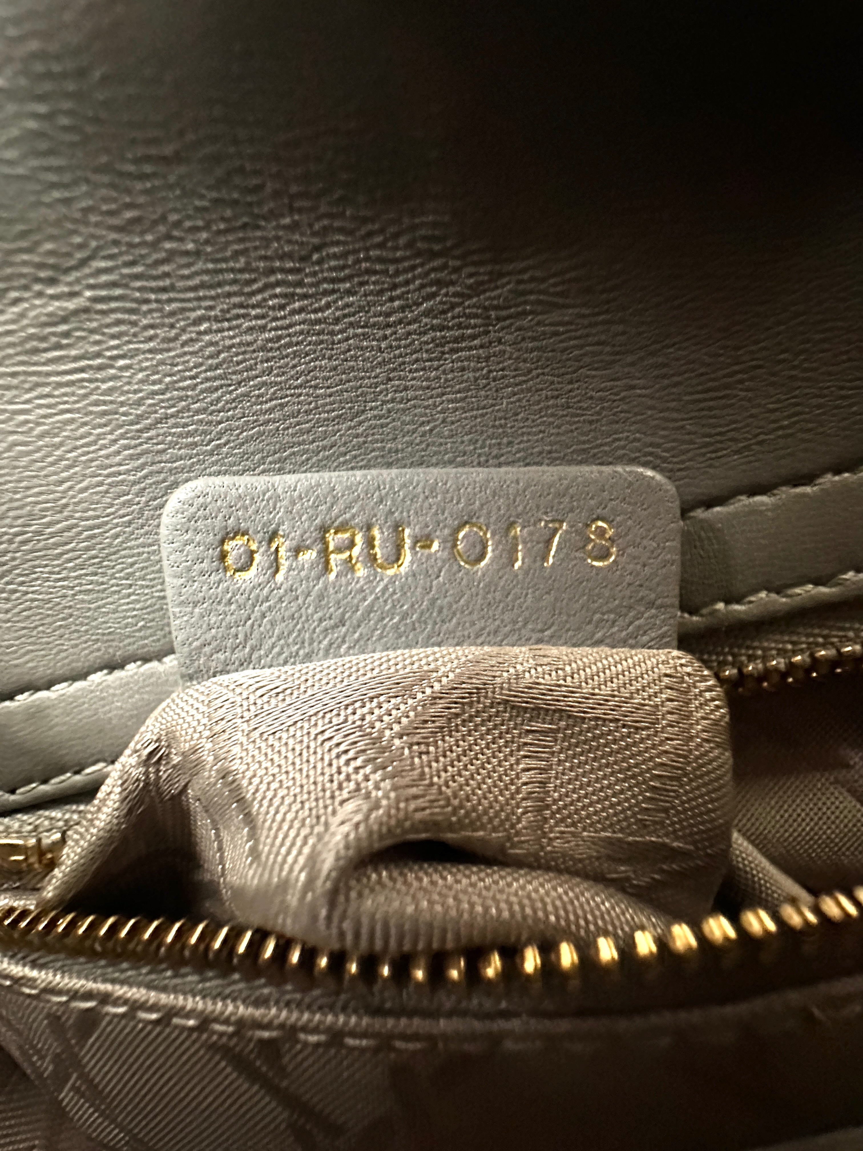 Christian Dior Lady Dior Grey Cannage Leather Handle Bag With Gold Charms DR667
