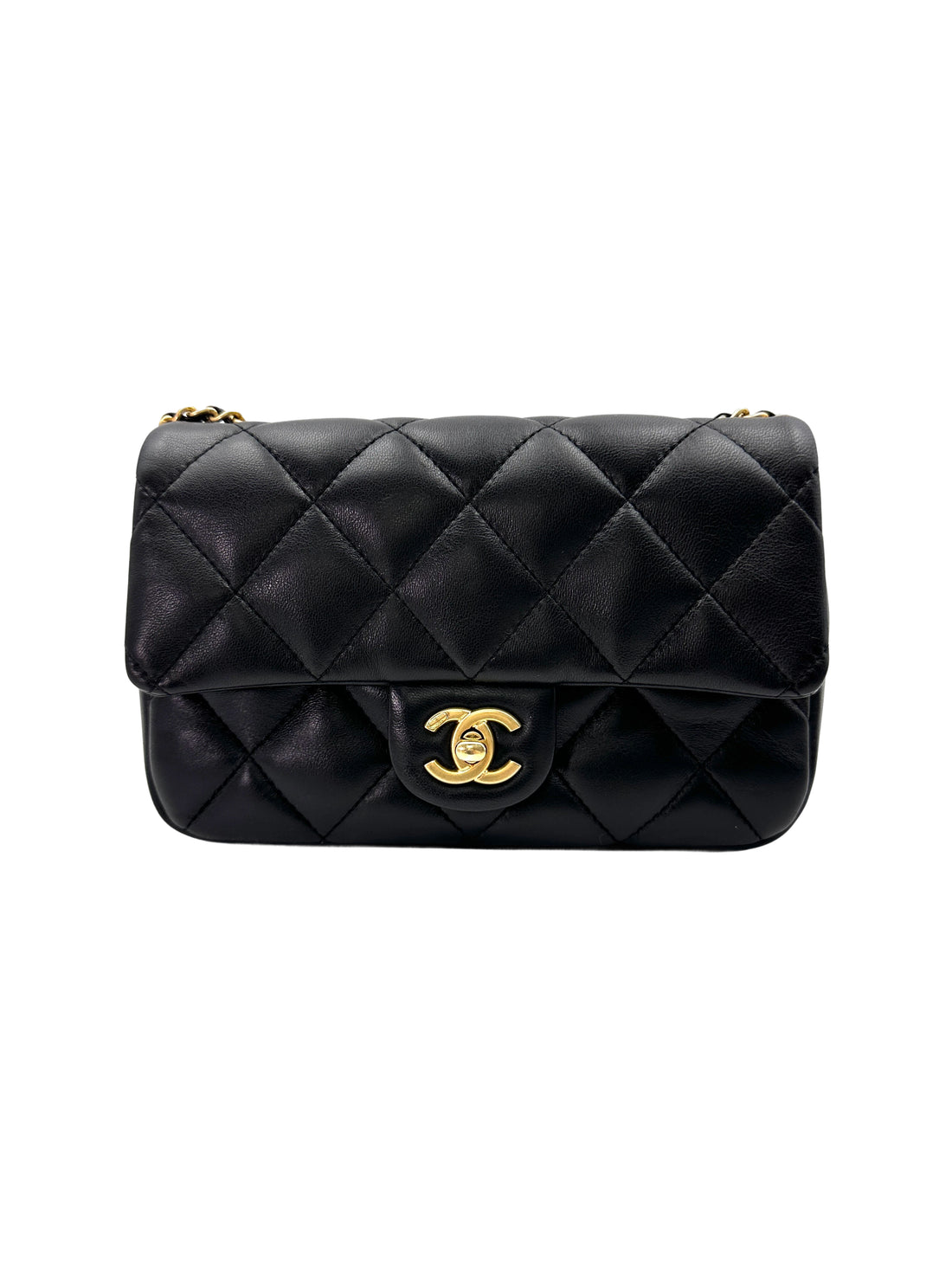 Chanel 22B Black Quilted Leather Mini Flap Bag With Heart Gold Ball Charm(XA****7A) CC1751