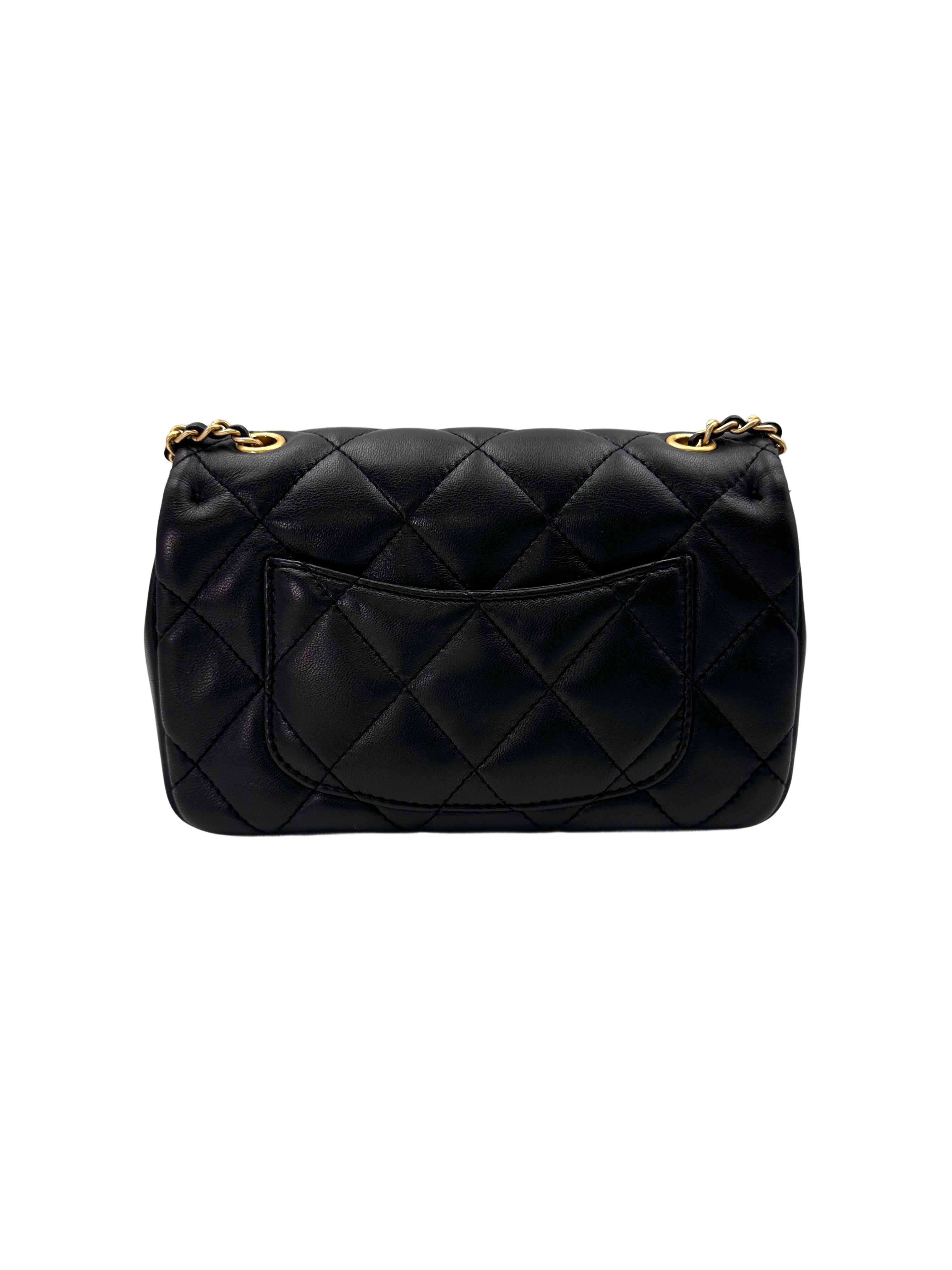 Chanel 22B Black Quilted Leather Mini Flap Bag With Heart Gold Ball Charm(XA****7A) CC1751