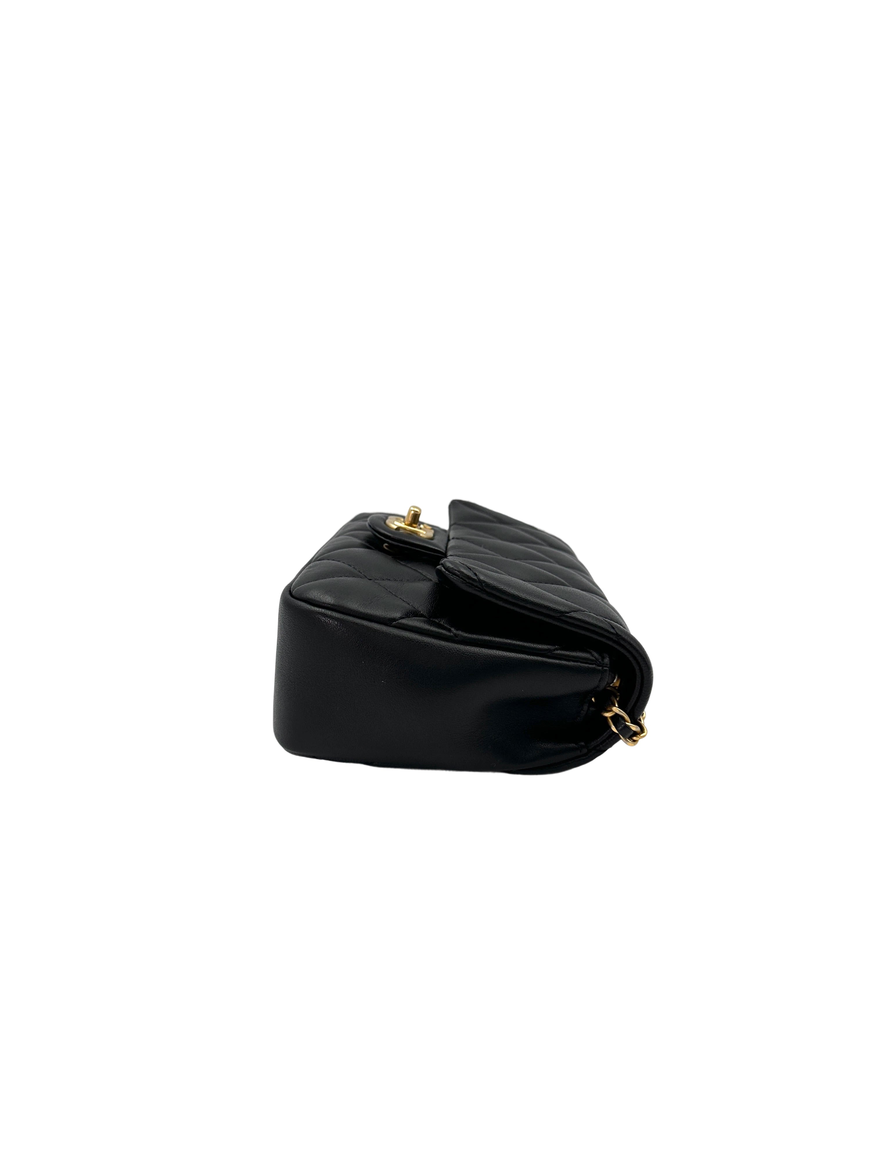 Chanel 22B Black Quilted Leather Mini Flap Bag With Heart Gold Ball Charm(XA****7A) CC1751