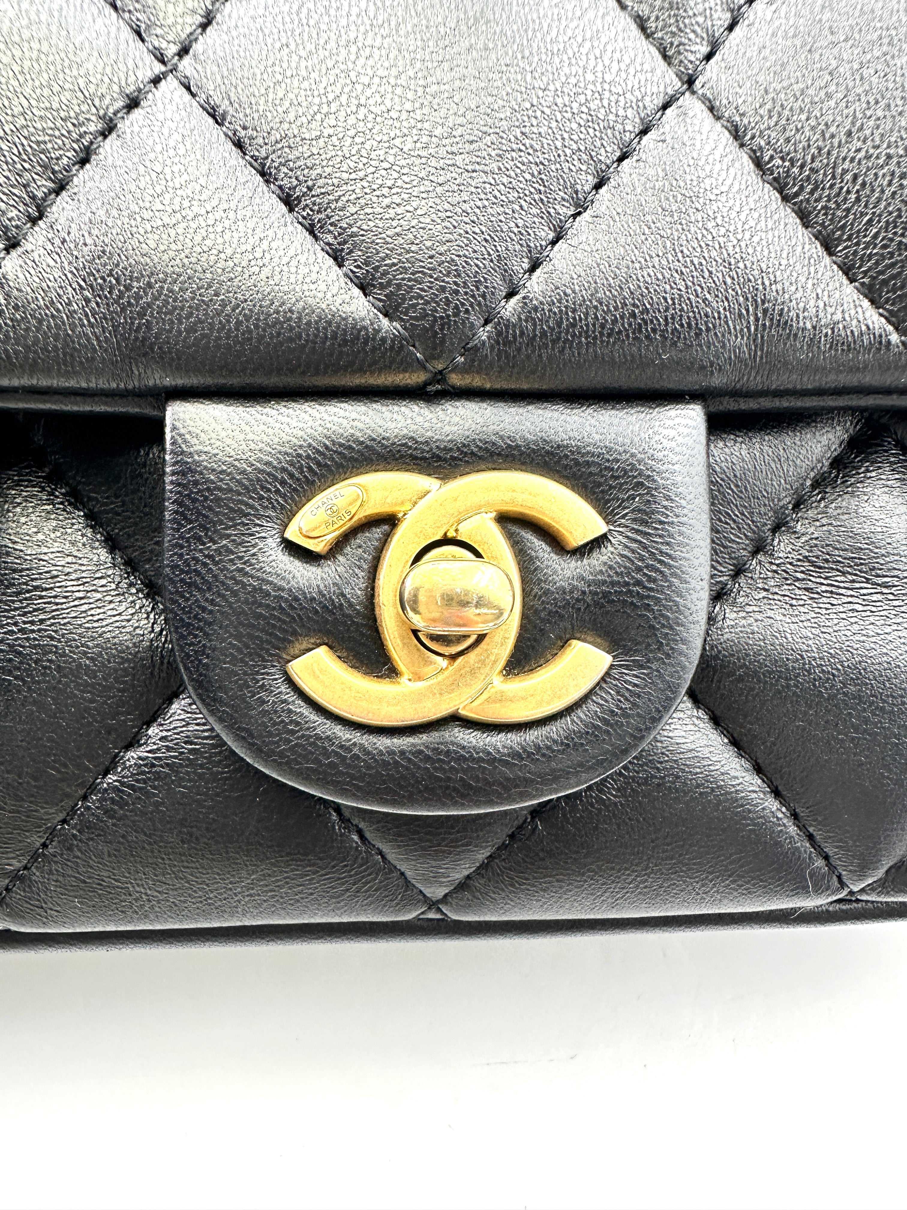Chanel 22B Black Quilted Leather Mini Flap Bag With Heart Gold Ball Charm(XA****7A) CC1751