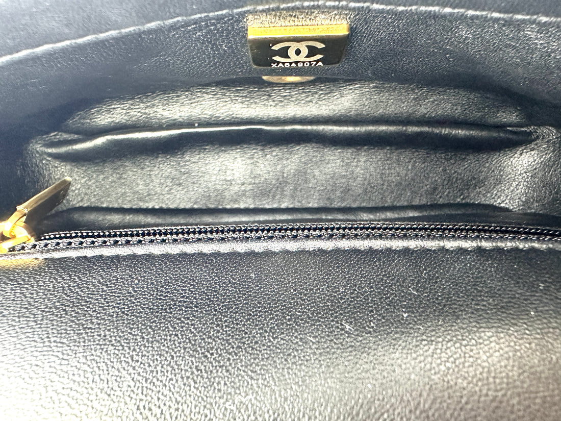 Chanel 22B Black Quilted Leather Mini Flap Bag With Heart Gold Ball Charm(XA****7A) CC1751