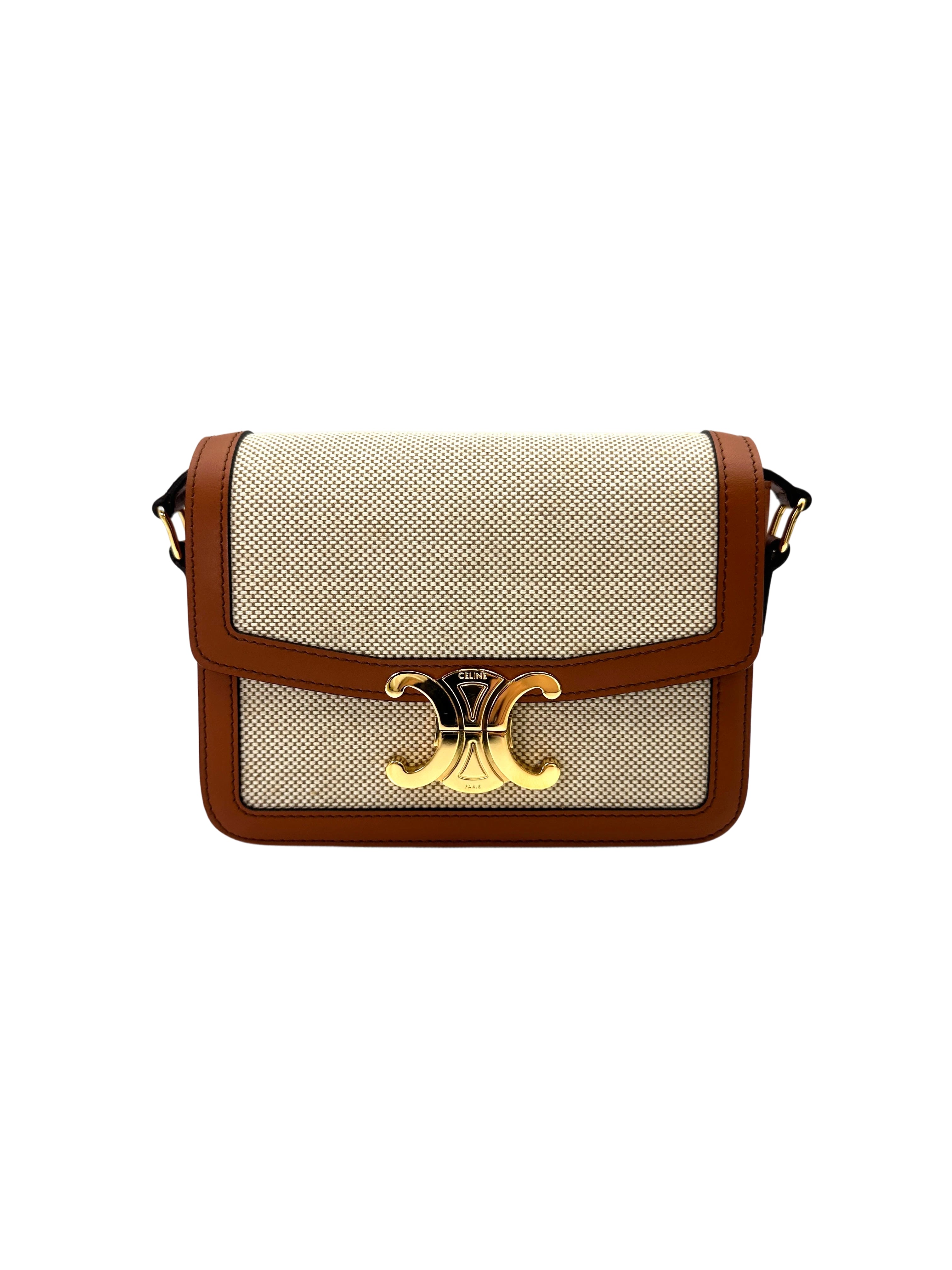 Celine Teen Triomphe White Textile Shoulder Bag CE150