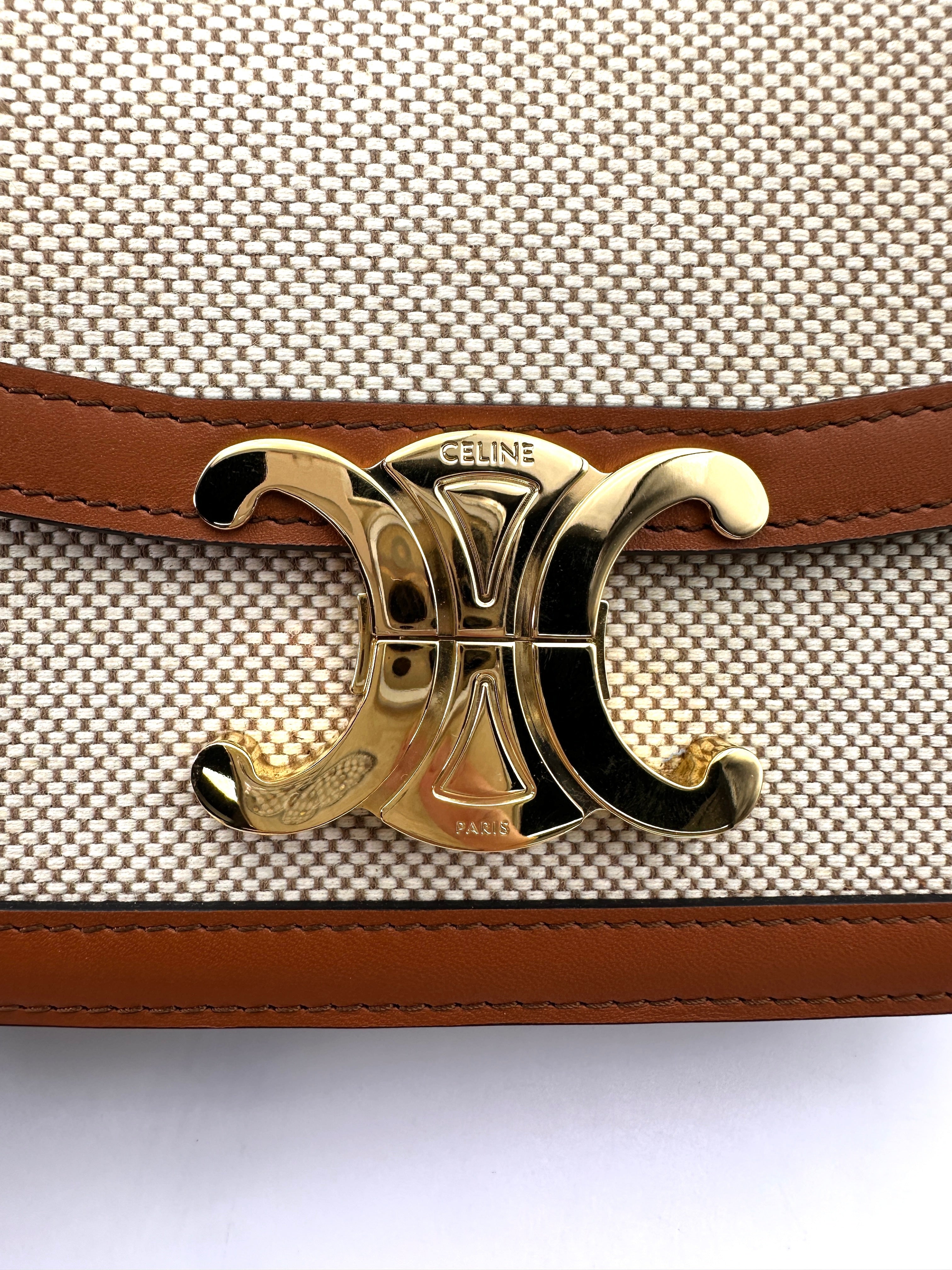 Celine Teen Triomphe White Textile Shoulder Bag CE150