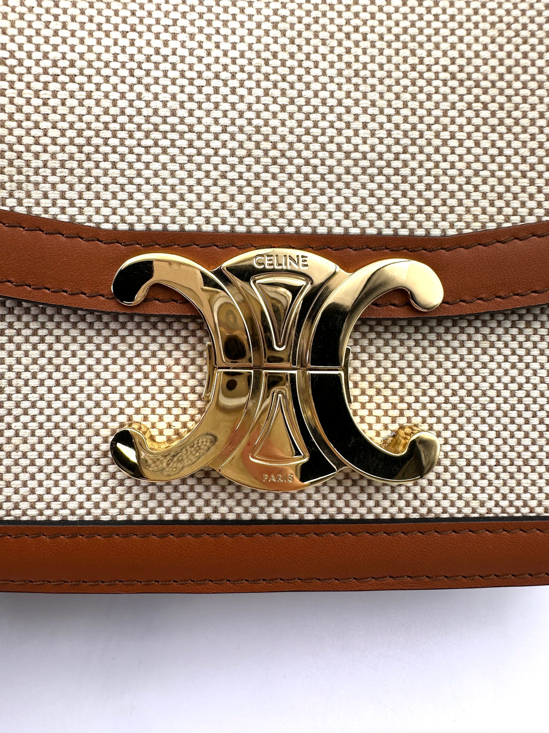 Celine Teen Triomphe White Textile Shoulder Bag CE150