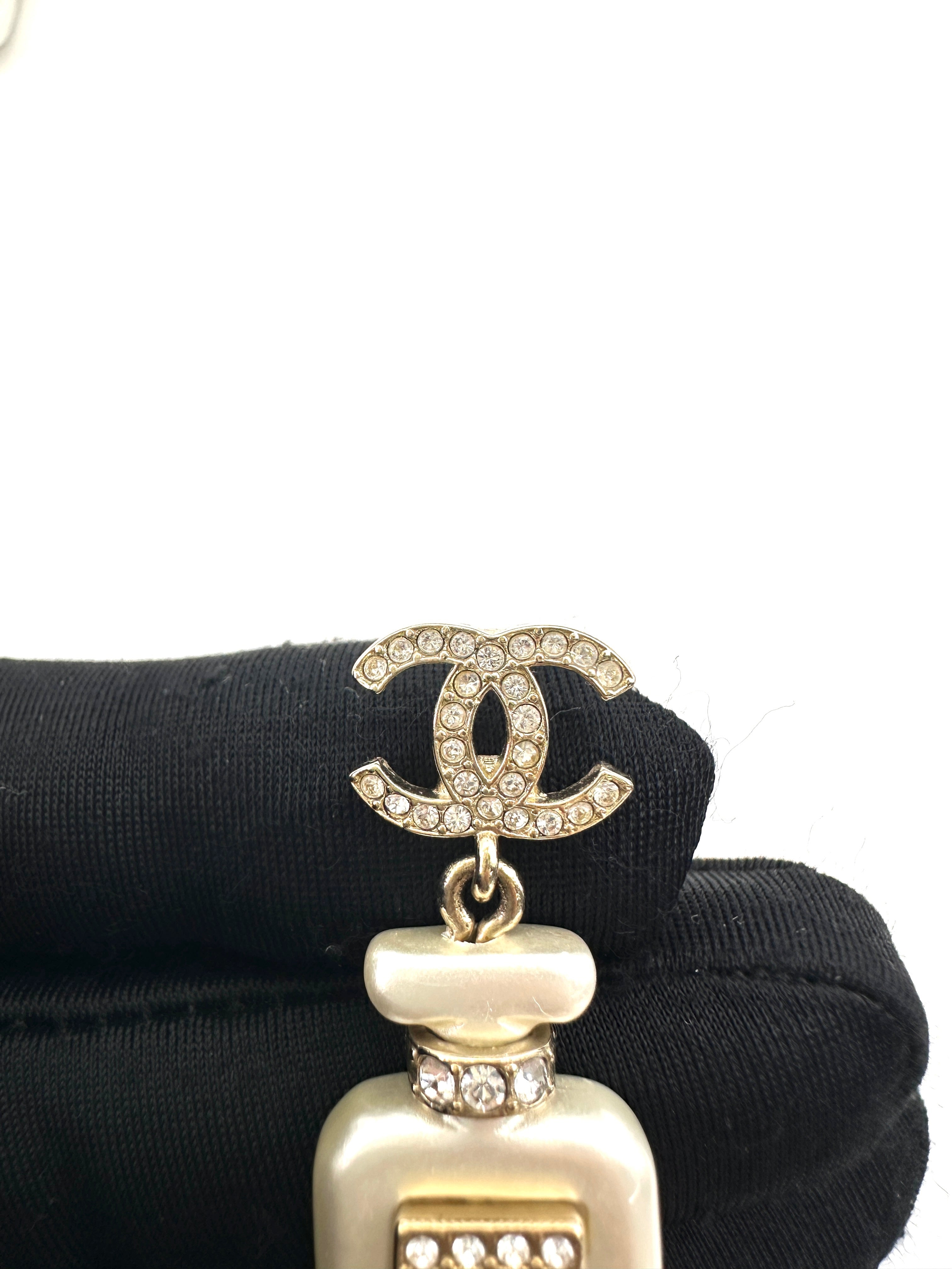 Chanel 22S Crystal CC Logo White No.5 Perfume Bottle Drop Earrings CC1755
