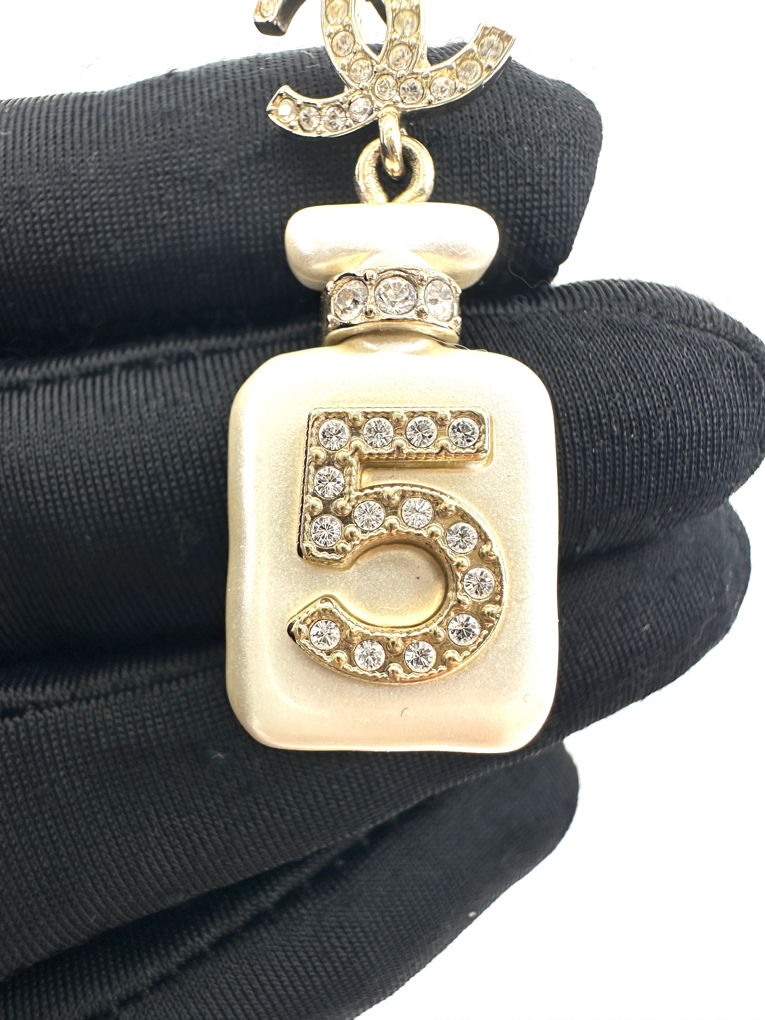 Chanel 22S Crystal CC Logo White No.5 Perfume Bottle Drop Earrings CC1755