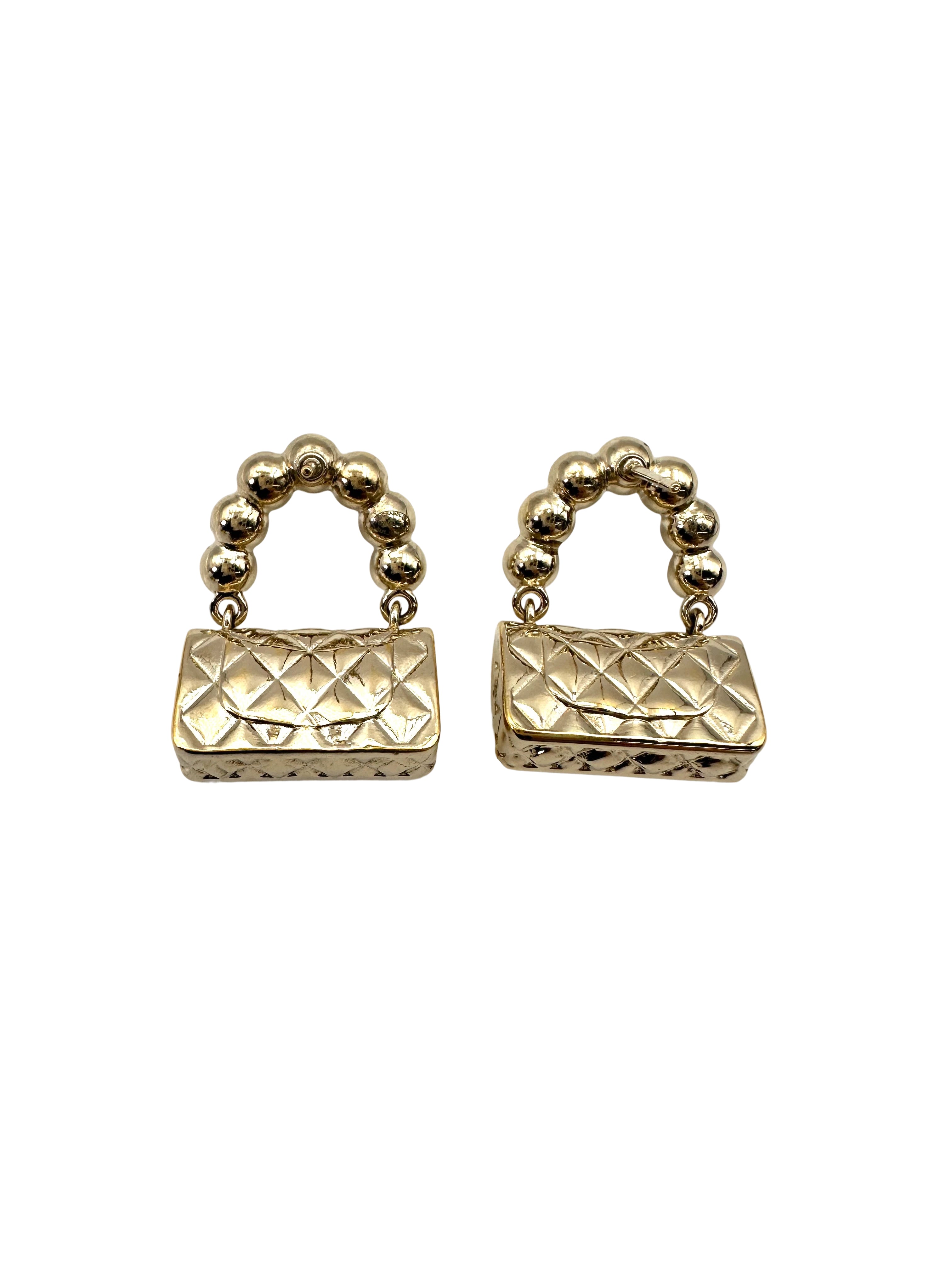Chanel 21S Gold Metal & Resin Pearl CC Flap Bag Drop Earrings CC1754
