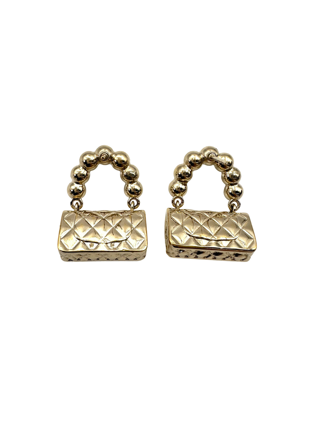 Chanel 21S Gold Metal & Resin Pearl CC Flap Bag Drop Earrings CC1754