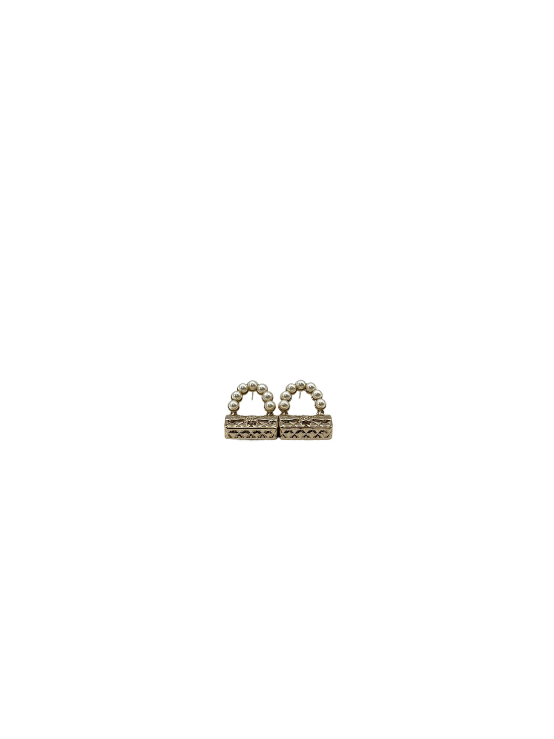 Chanel 21S Gold Metal & Resin Pearl CC Flap Bag Drop Earrings CC1754