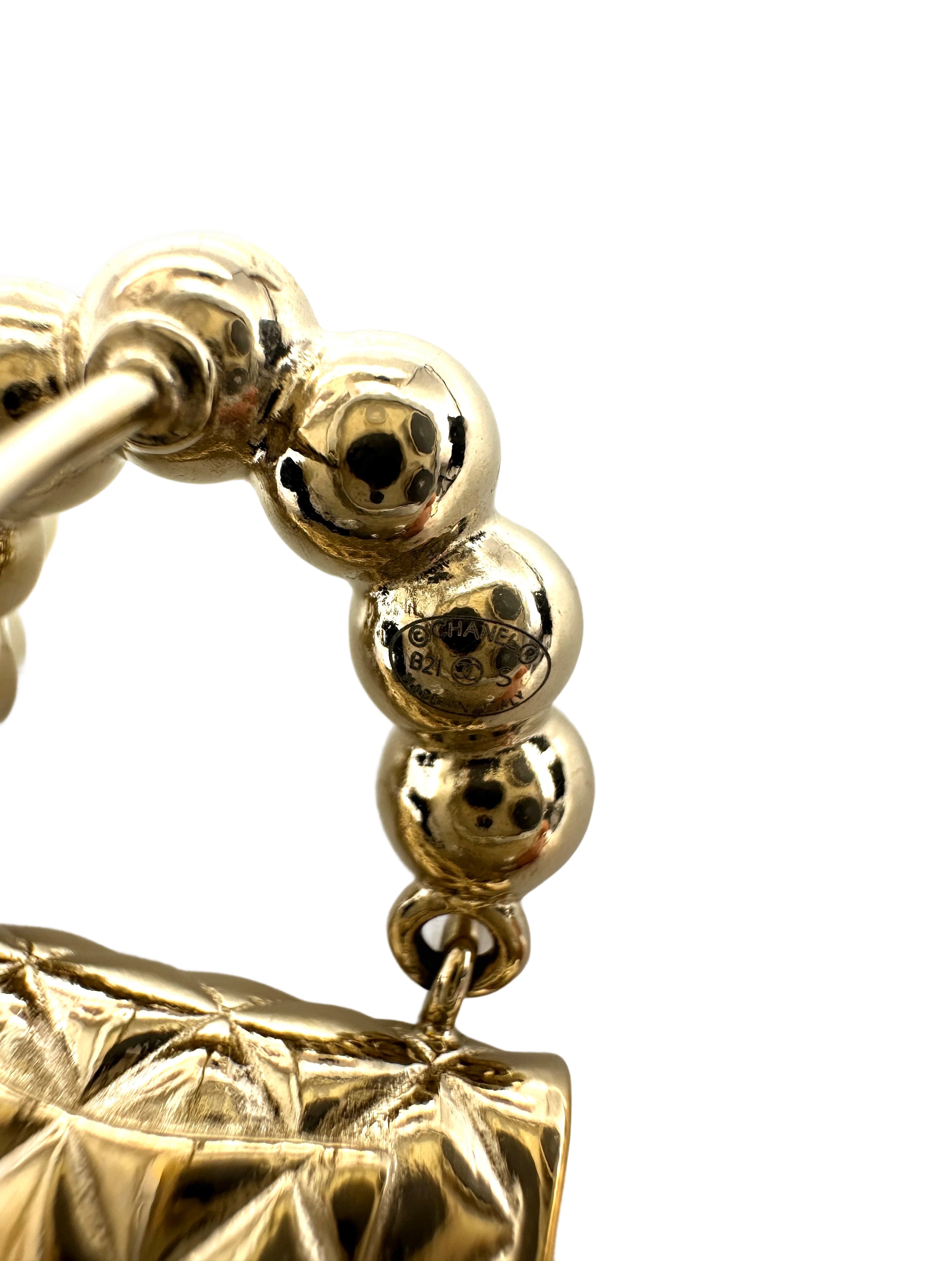 Chanel 21S Gold Metal & Resin Pearl CC Flap Bag Drop Earrings CC1754