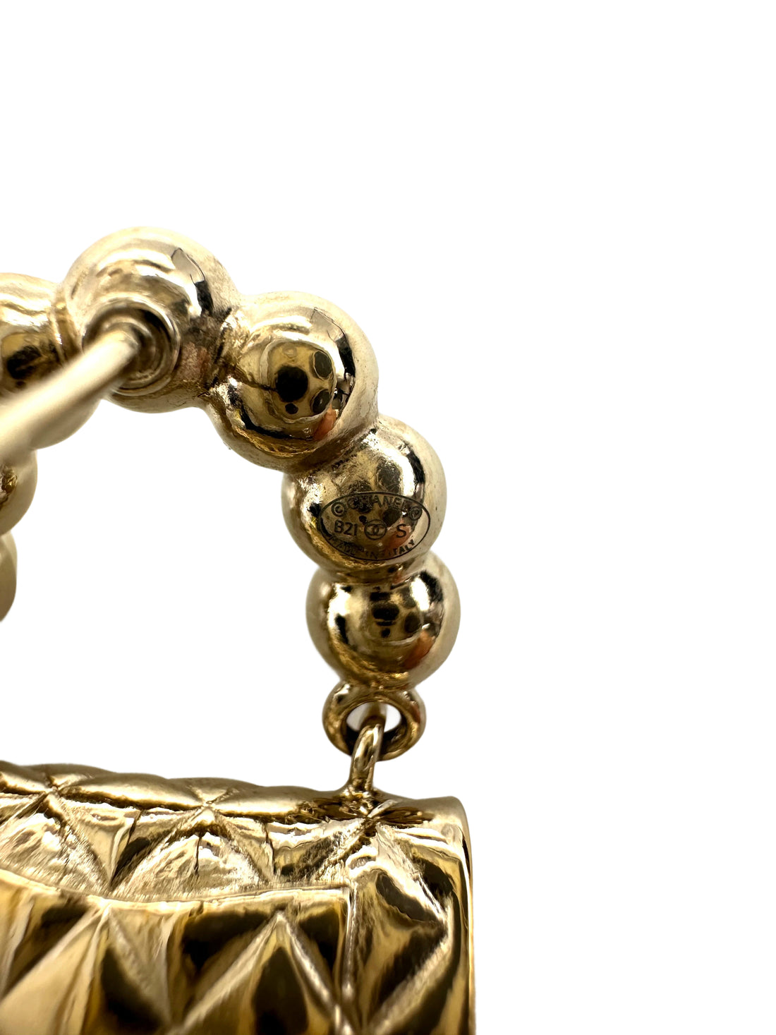 Chanel 21S Gold Metal & Resin Pearl CC Flap Bag Drop Earrings CC1754