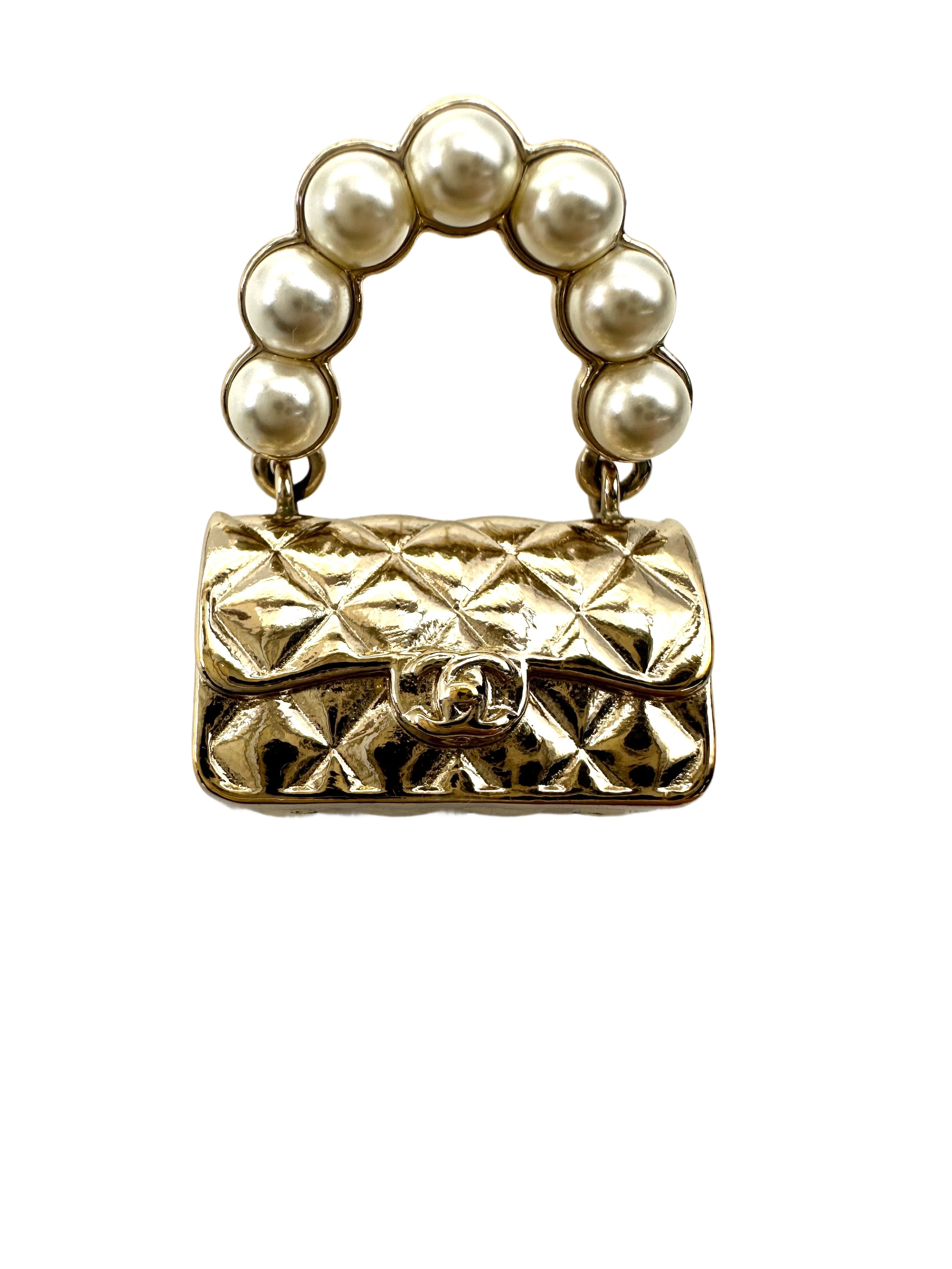 Chanel 21S Gold Metal & Resin Pearl CC Flap Bag Drop Earrings CC1754