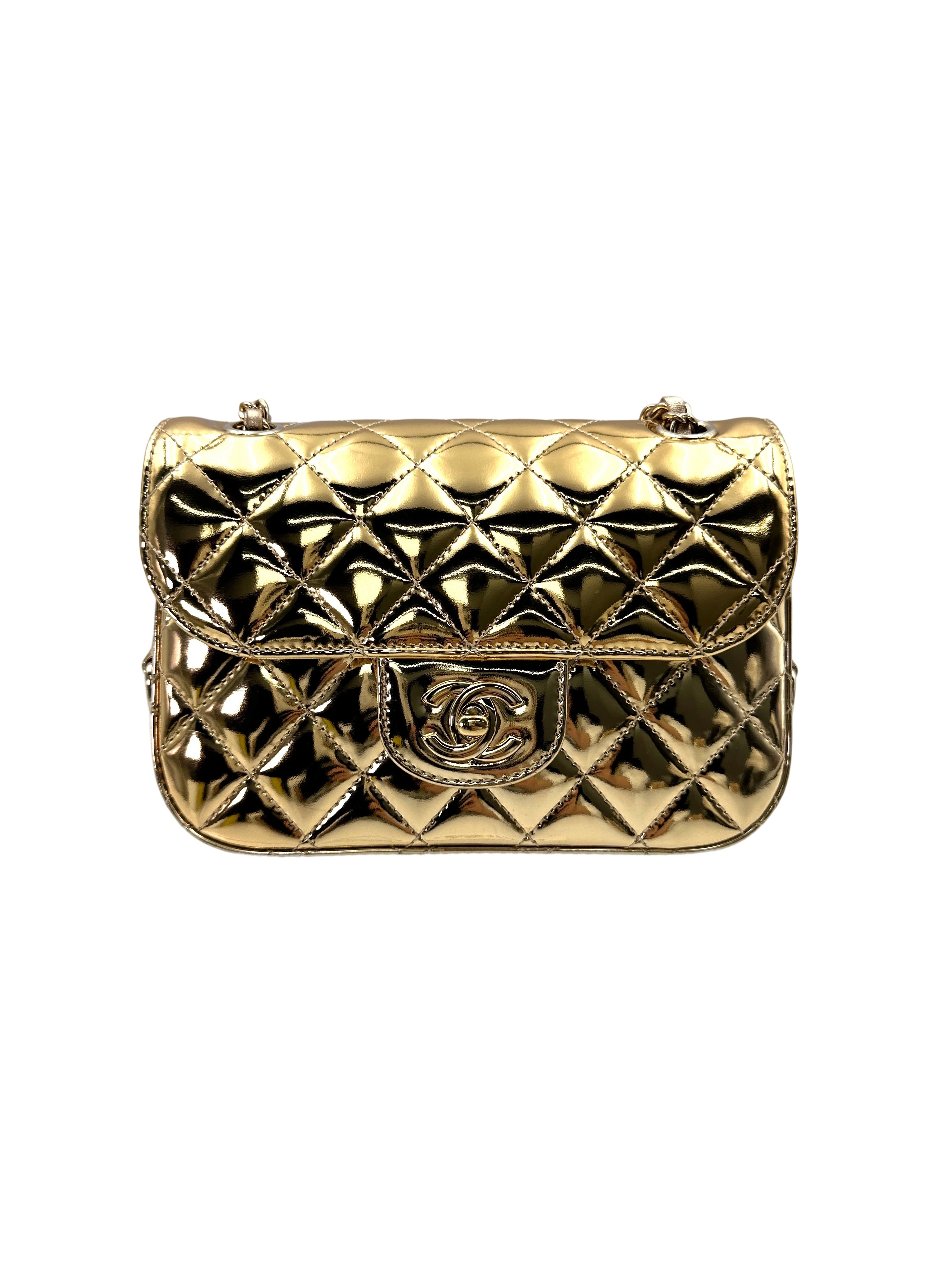 Chanel 24C Hollywood Boulevard Flap Gold Mirror Leather Shoulder Bag With Star Coin Purse(L5***XA) CC1753