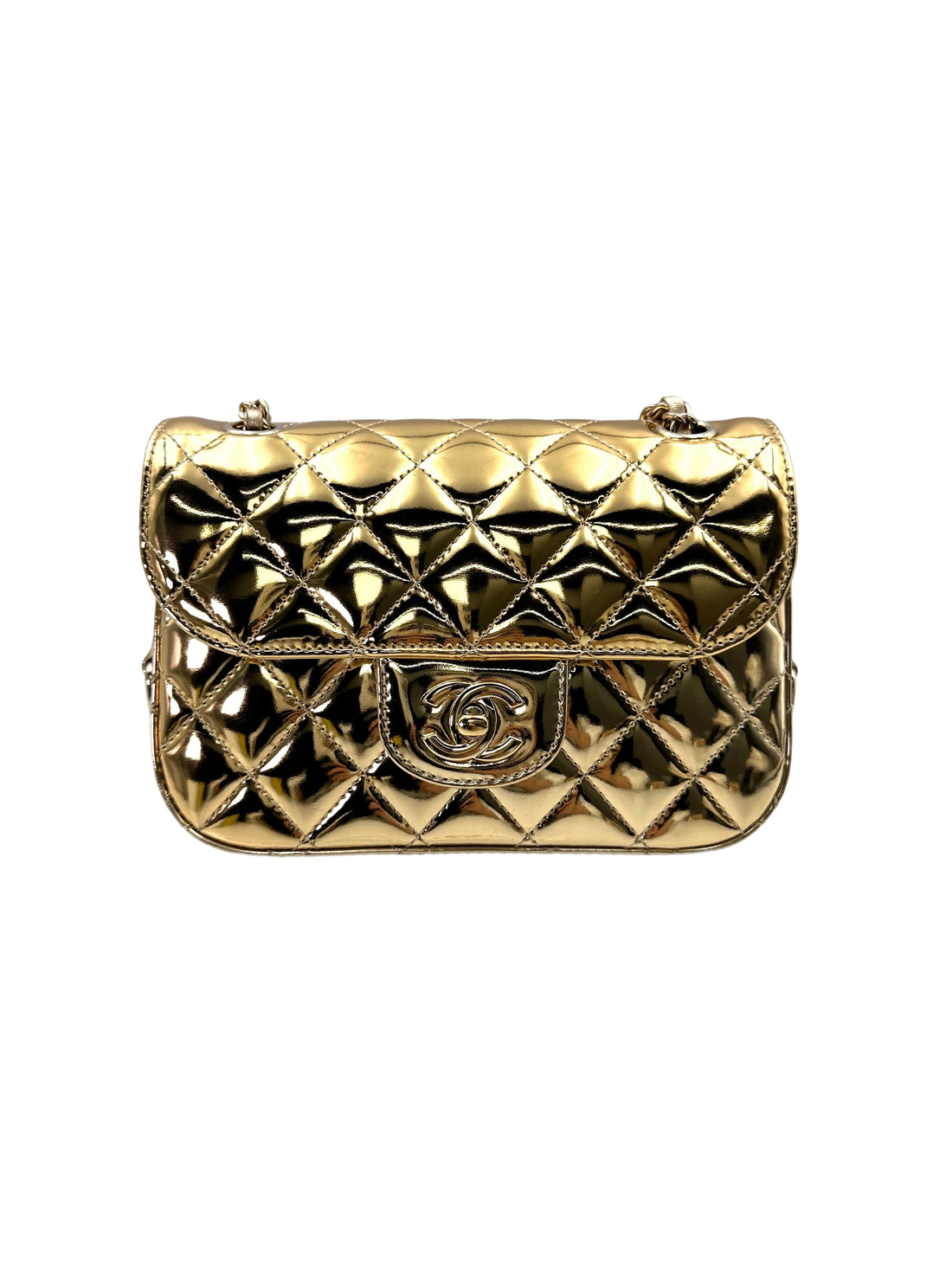 Chanel 24C Hollywood Boulevard Flap Gold Mirror Leather Shoulder Bag With Star Coin Purse(L5***XA) CC1753