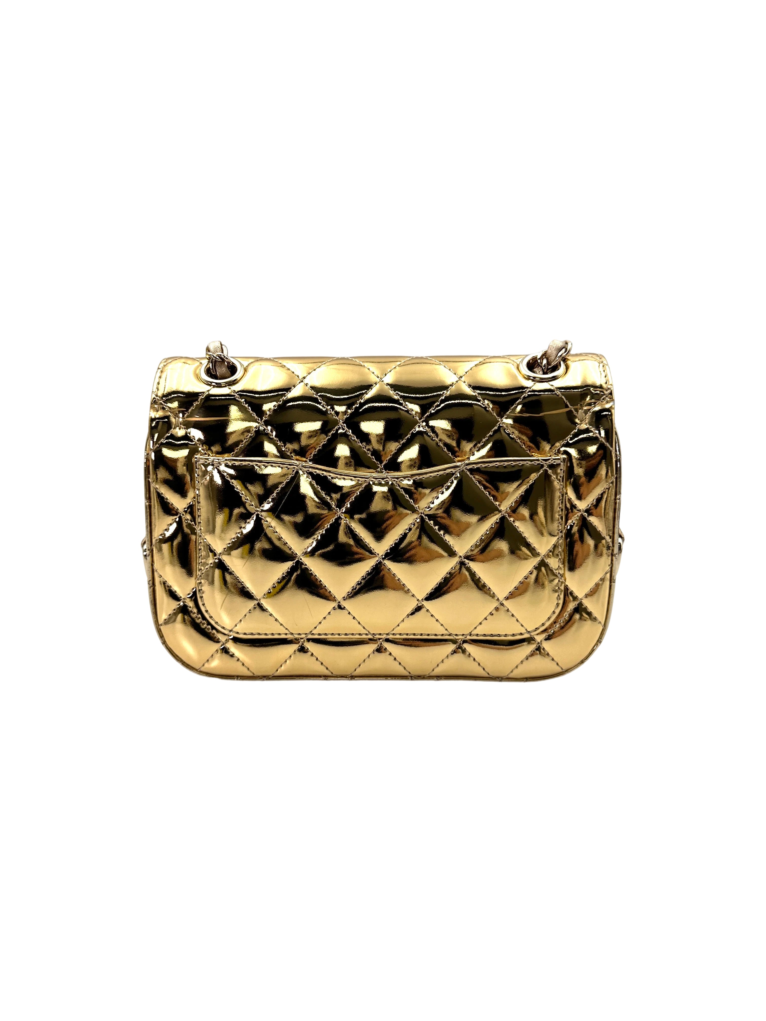 Chanel 24C Hollywood Boulevard Flap Gold Mirror Leather Shoulder Bag With Star Coin Purse(L5***XA) CC1753