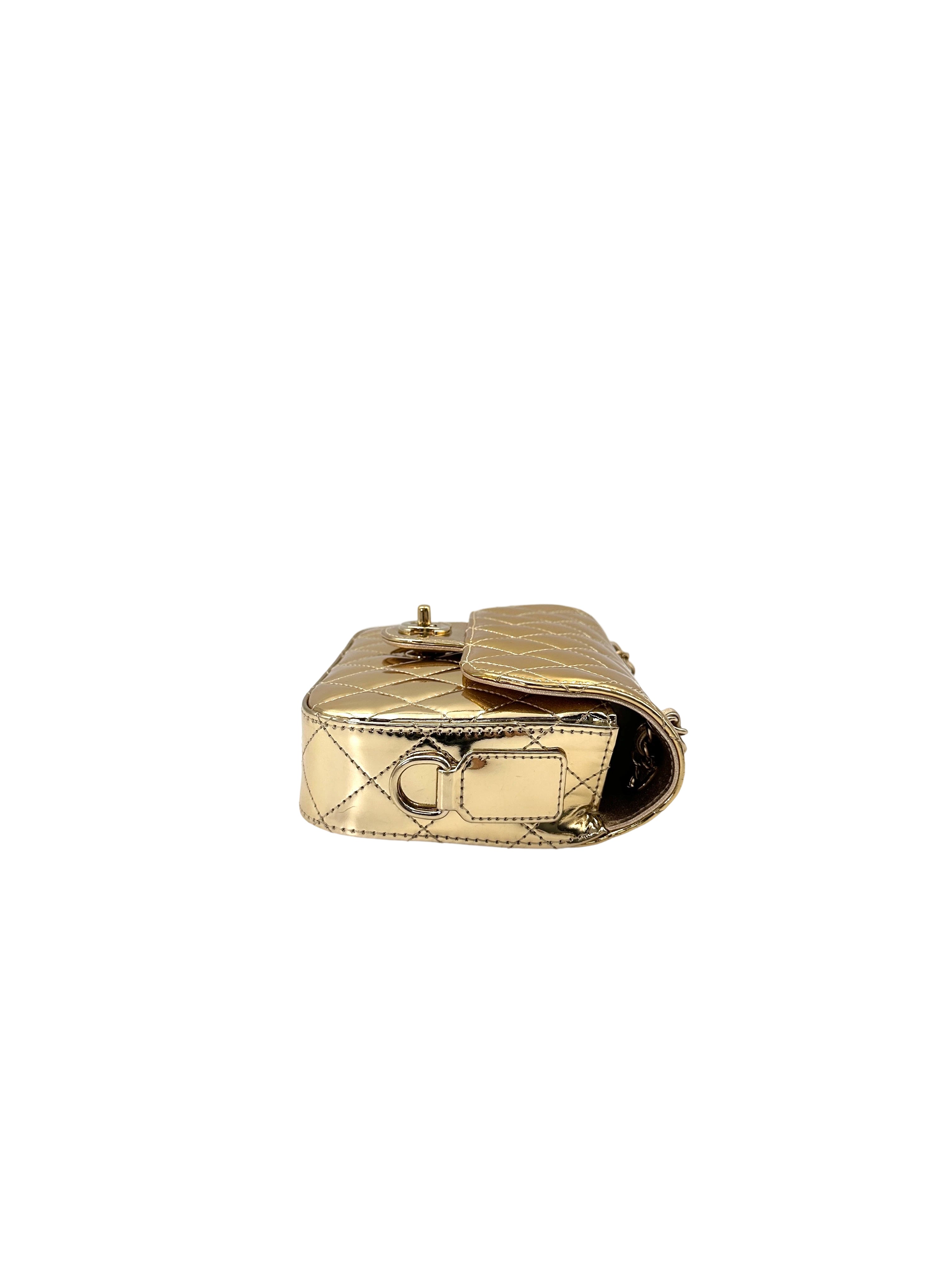 Chanel 24C Hollywood Boulevard Flap Gold Mirror Leather Shoulder Bag With Star Coin Purse(L5***XA) CC1753