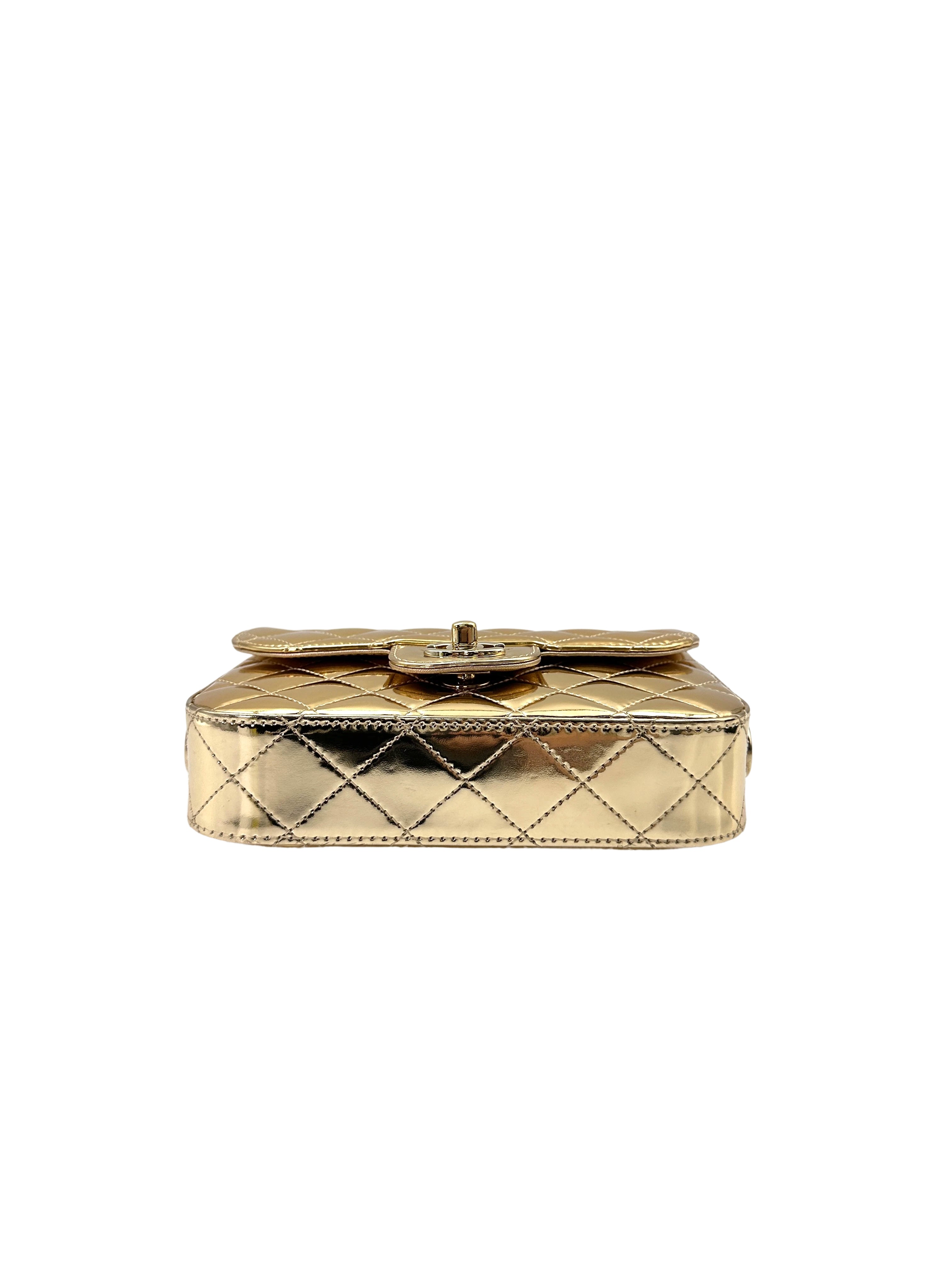 Chanel 24C Hollywood Boulevard Flap Gold Mirror Leather Shoulder Bag With Star Coin Purse(L5***XA) CC1753