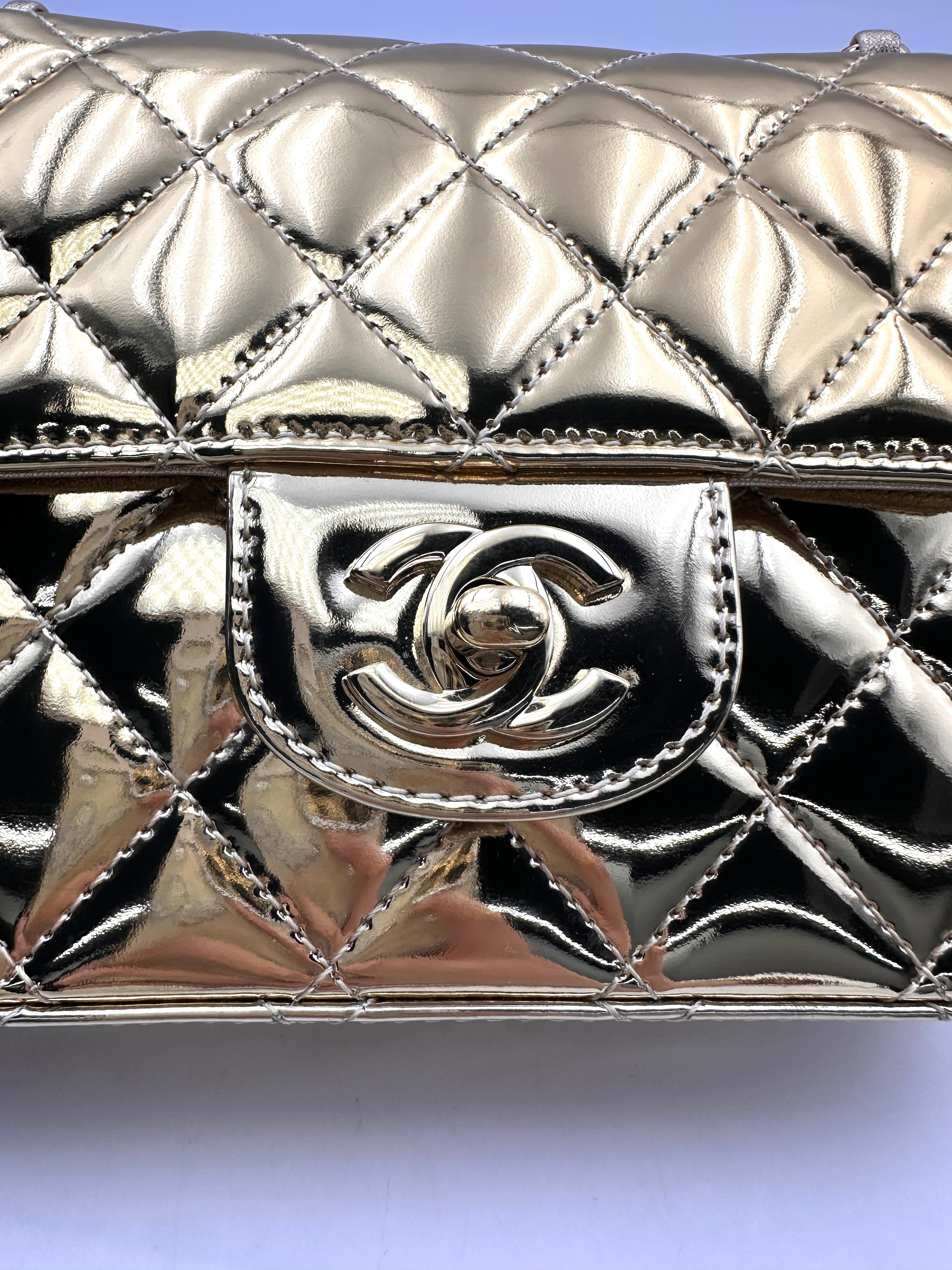 Chanel 24C Hollywood Boulevard Flap Gold Mirror Leather Shoulder Bag With Star Coin Purse(L5***XA) CC1753