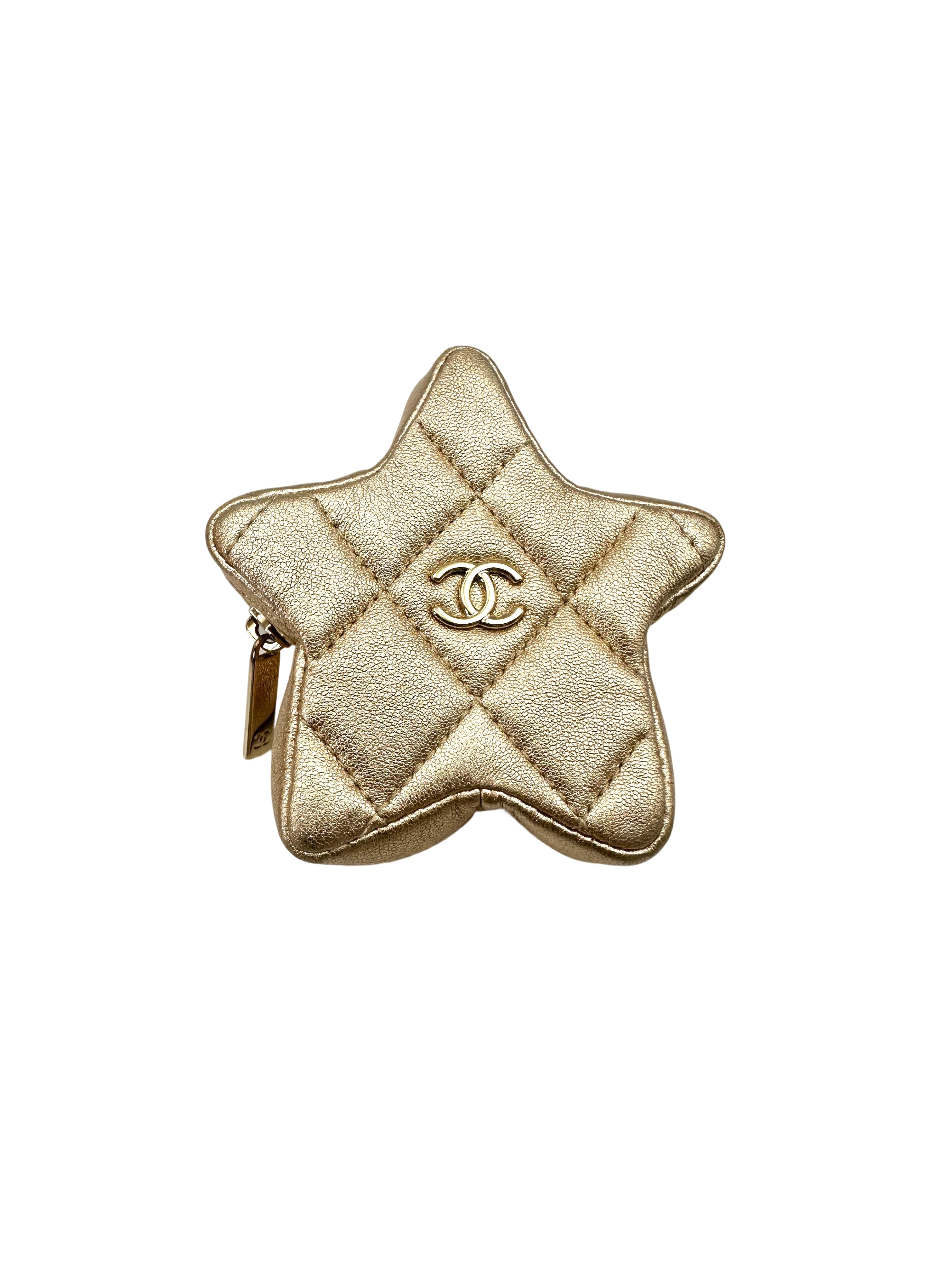 Chanel 24C Hollywood Boulevard Flap Gold Mirror Leather Shoulder Bag With Star Coin Purse(L5***XA) CC1753