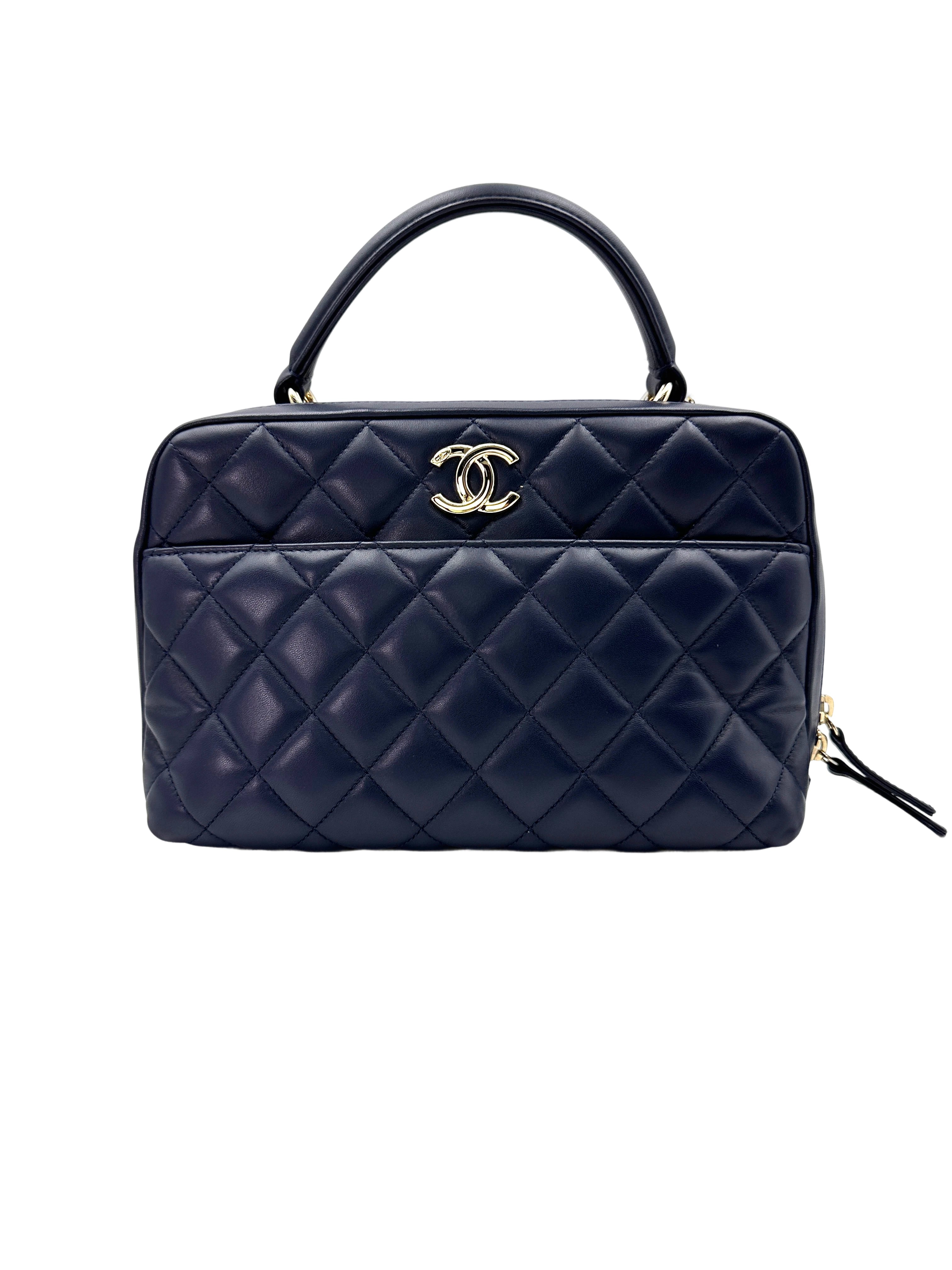 Chanel Trendy CC Navy Quilted Leather Small Size Bowling Bag(20***28) CC1758