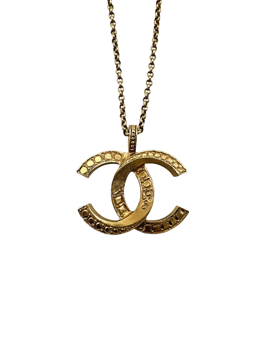 Chanel Gold Chain Crystal CC Logo Pendant Necklace Metal Strass CC1759